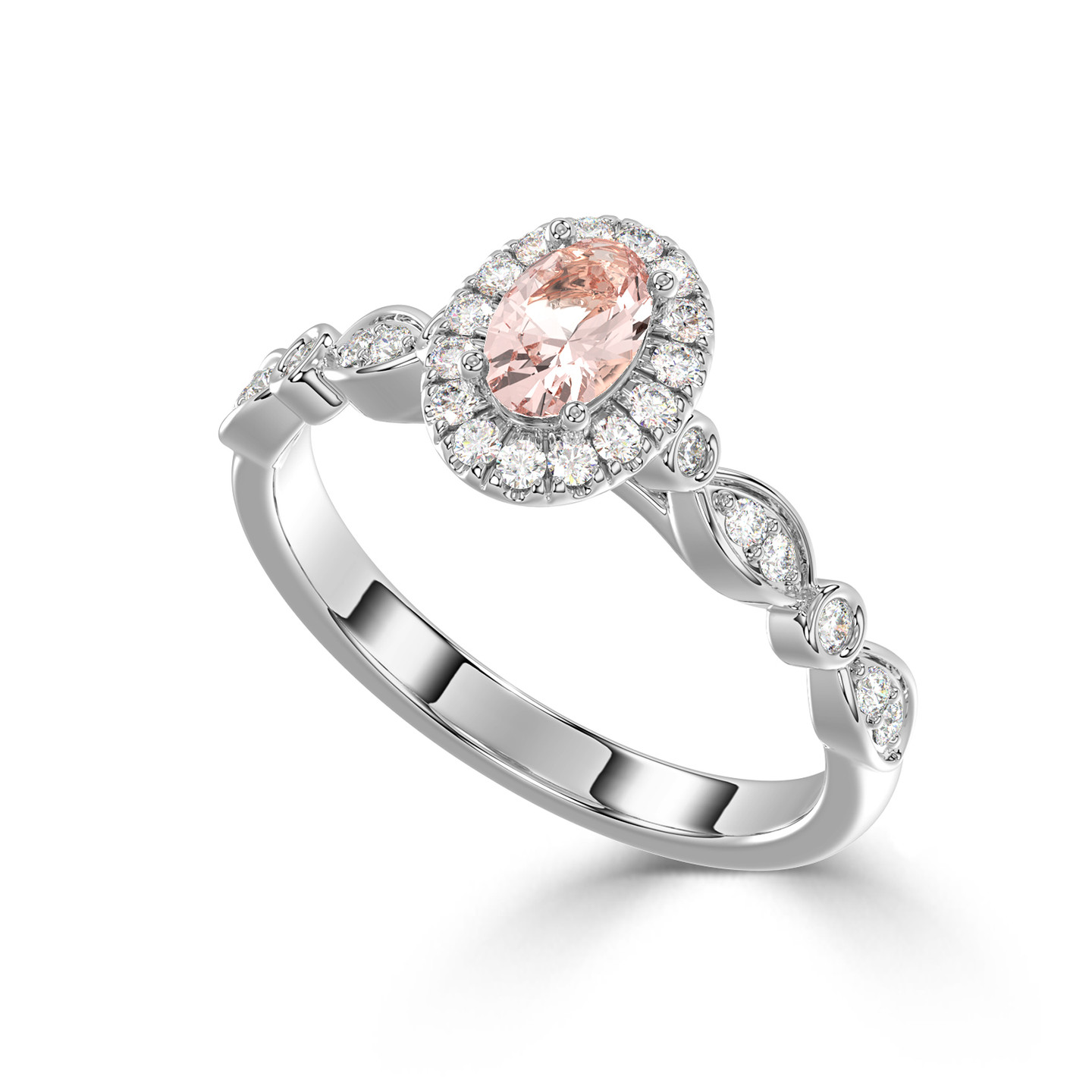 Oval Rose Stone & Diamond Ring in 18K Gold - 3 Oval Rose Stone & Diamond Ring in 18K Gold - 3