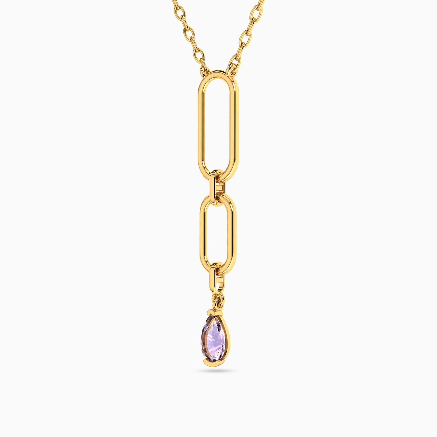 Oval Purple Stone Necklace In 18K Gold - 2 Oval Purple Stone Necklace In 18K Gold - 2