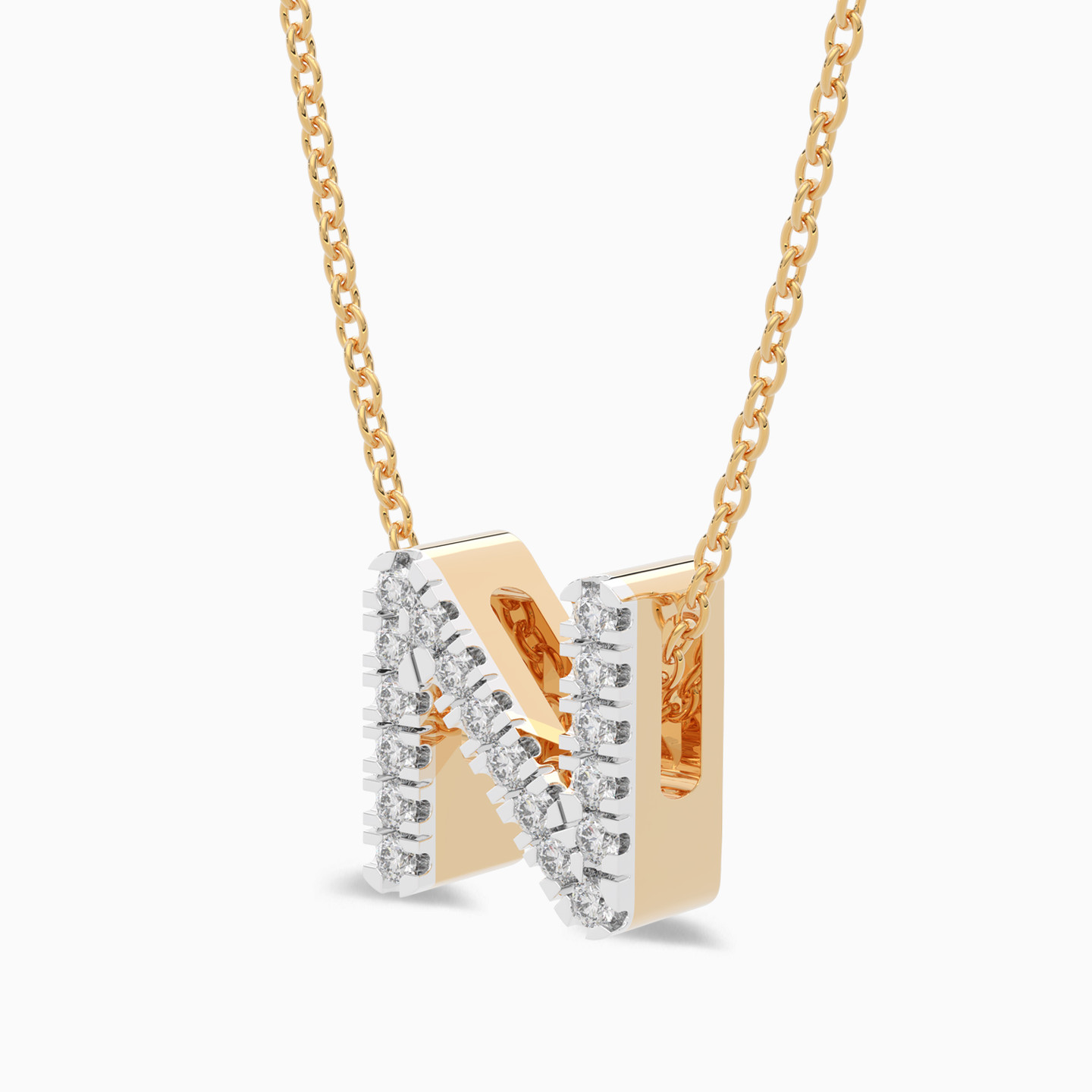 Letter N Diamond Necklace In 18K Gold L azurde KSA