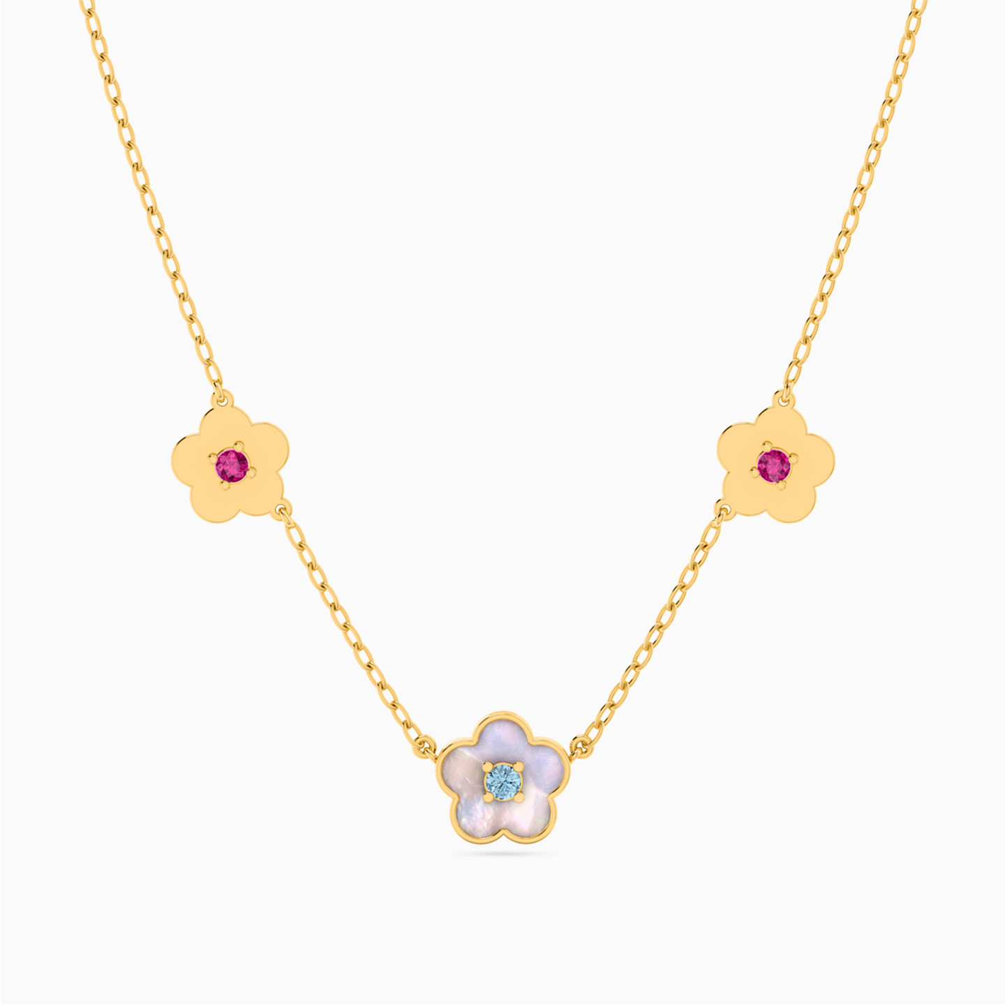 18K Gold Colored Stones Chain Necklace