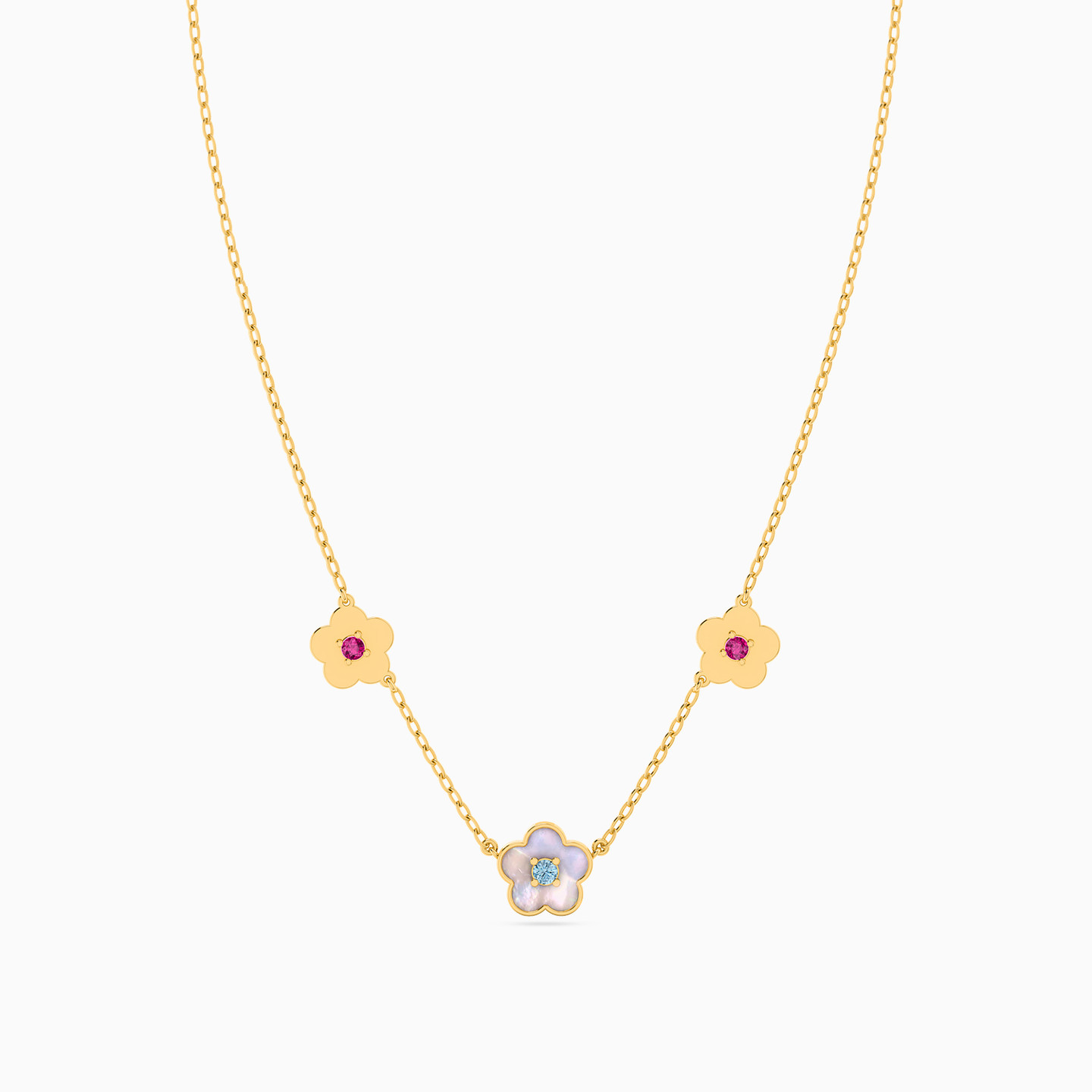 18K Gold Colored Stones Chain Necklace - 3