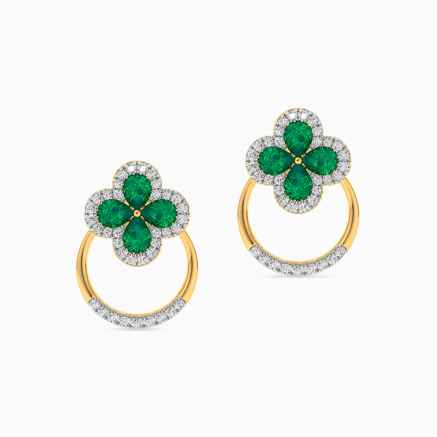 Flower Green Stone & Diamond Earrings in 18K Gold - 2 Flower Green Stone & Diamond Earrings in 18K Gold - 2