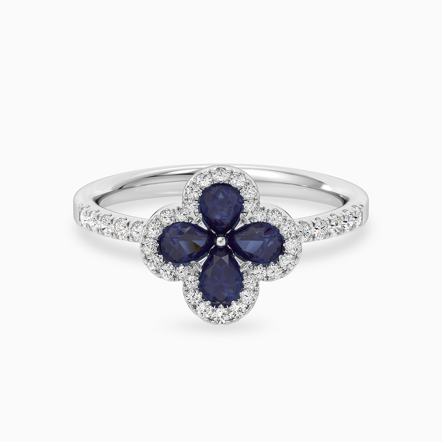Flower Blue Stone & Diamond Ring in 18K Gold - 2 Flower Blue Stone & Diamond Ring in 18K Gold - 2