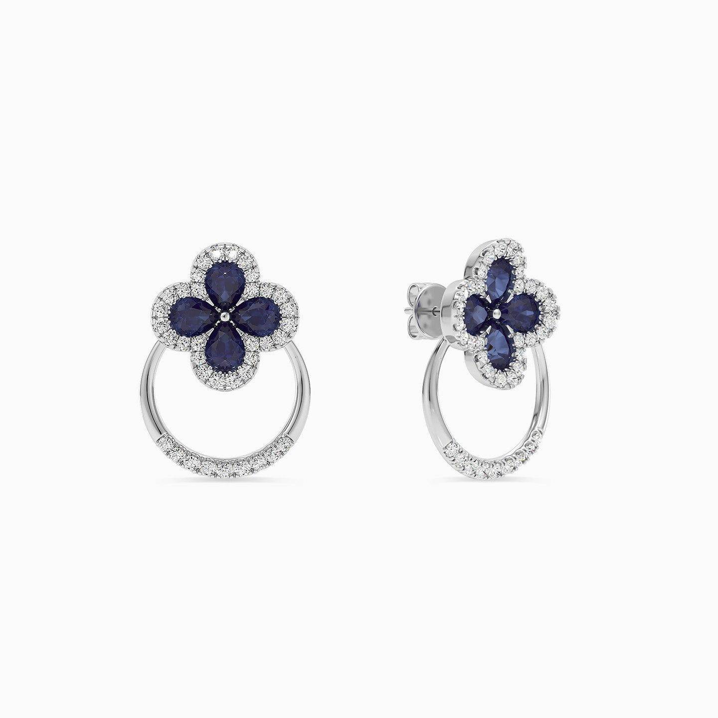 Flower Blue Stone & Diamond Earrings in 18K Gold - 2 Flower Blue Stone & Diamond Earrings in 18K Gold - 2