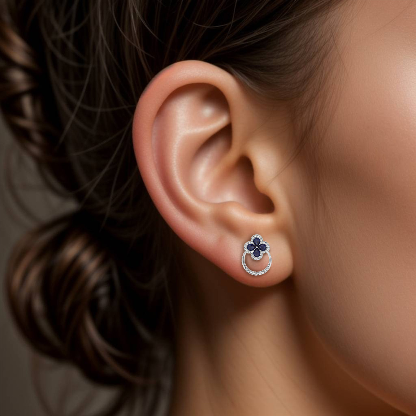 Flower Blue Stone & Diamond Earrings in 18K Gold - 4 Flower Blue Stone & Diamond Earrings in 18K Gold - 4