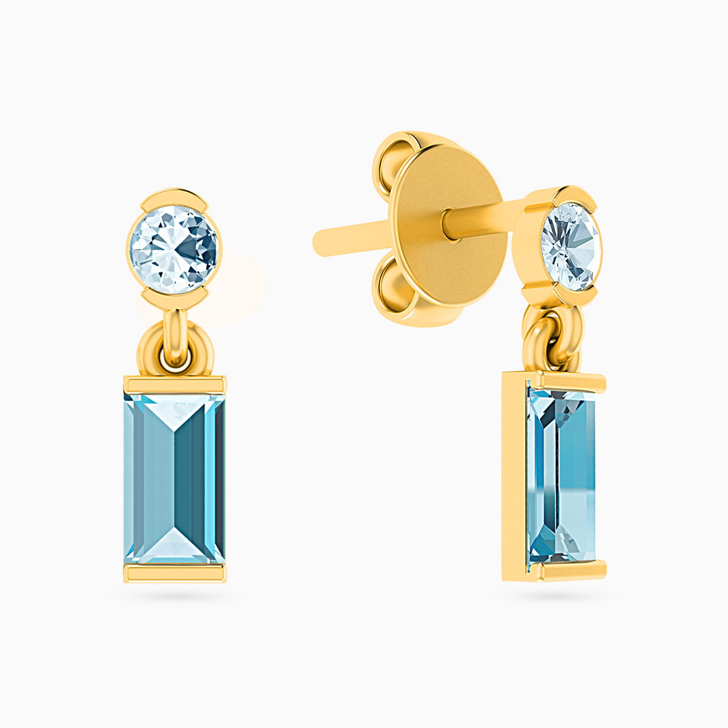 18K Gold Colored Stones Stud Earrings - 2