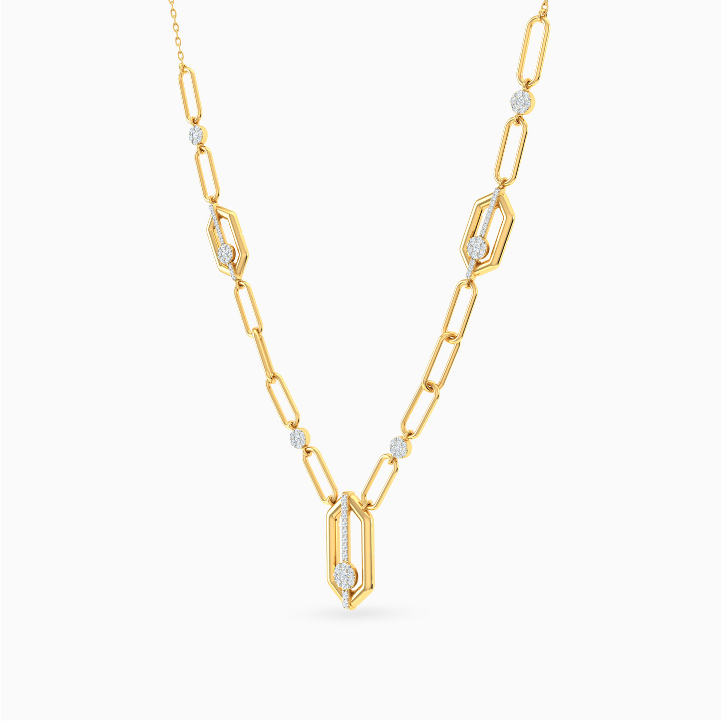 سلسلة ذهب شكل سداسي عيار 18 قيراط مزينة بالألماس - 2 سلسلة ذهب شكل سداسي عيار 18 قيراط مزينة بالألماس - 2