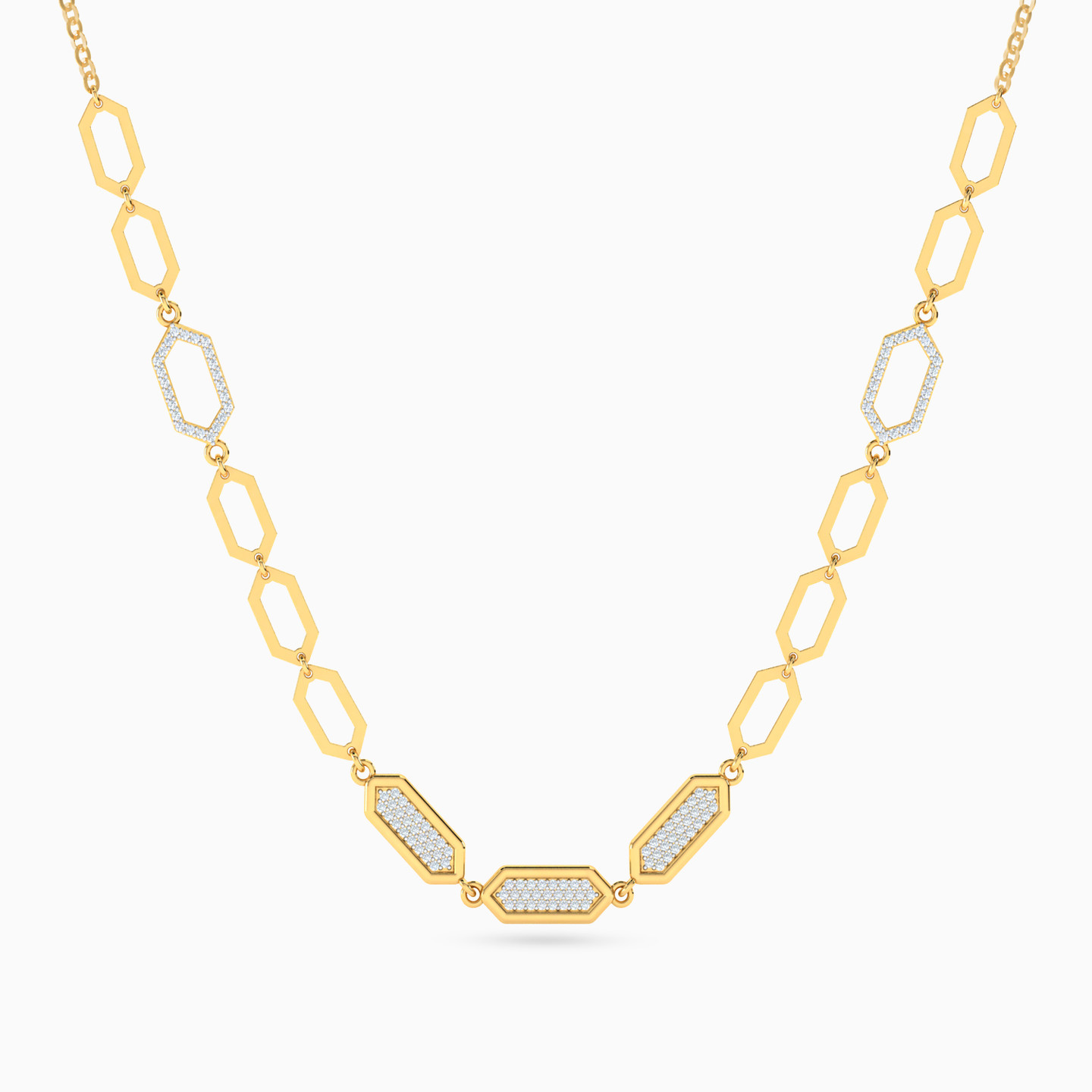 Hexagon Diamond Necklace In 18K Gold