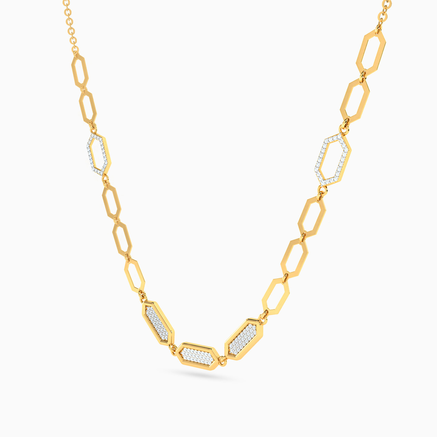 Hexagon Diamond Necklace In 18K Gold - 2