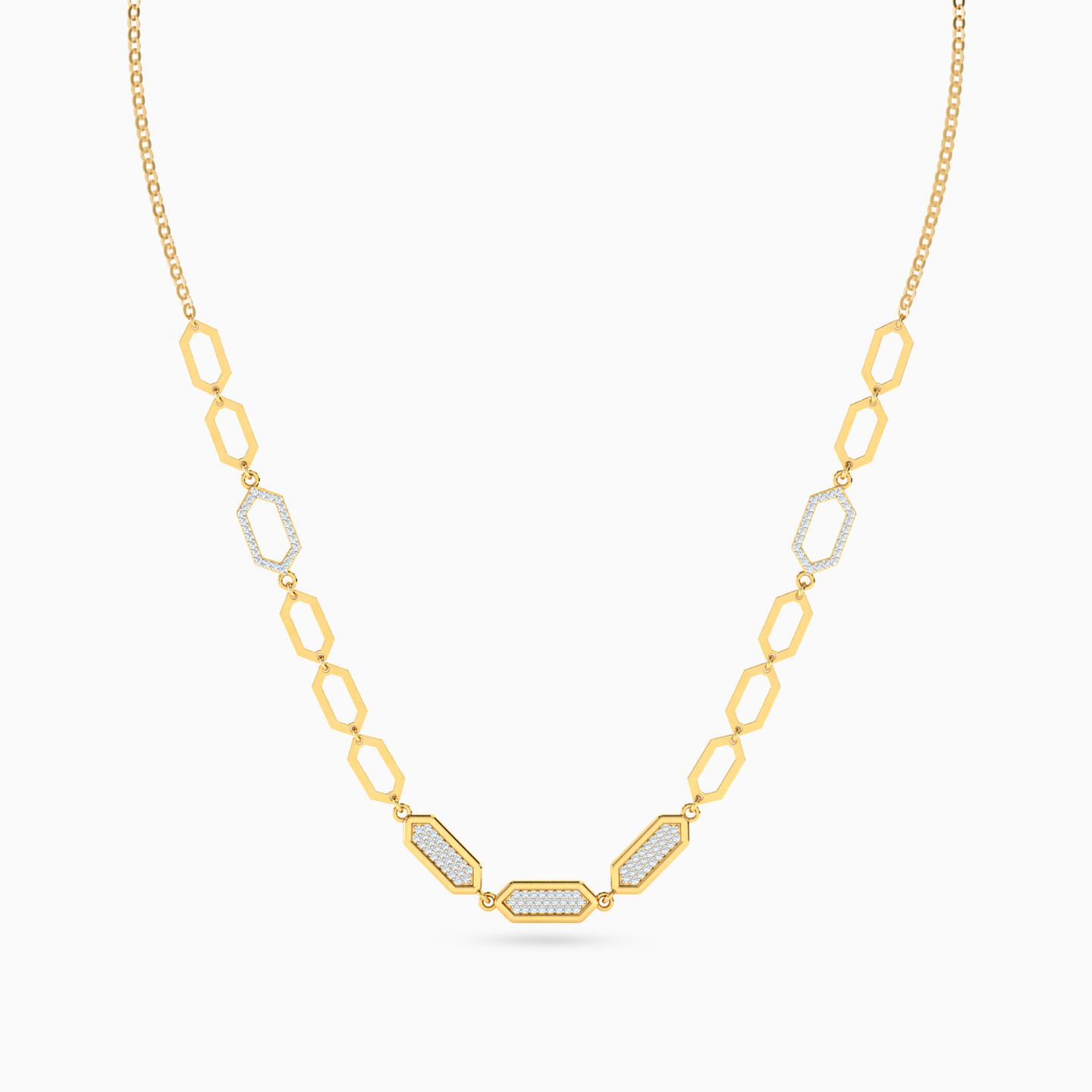 Hexagon Diamond Necklace In 18K Gold - 3