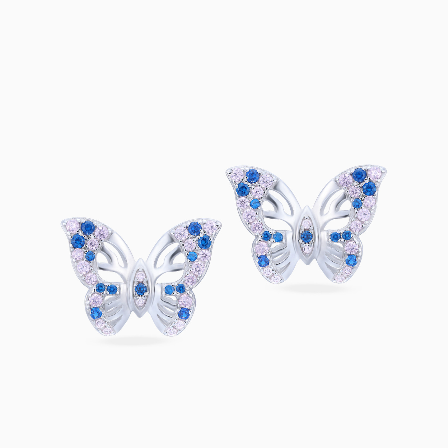 Butterfly Colored Stones Sterling Silver Stud Earrings - 3 Butterfly Colored Stones Sterling Silver Stud Earrings - 3