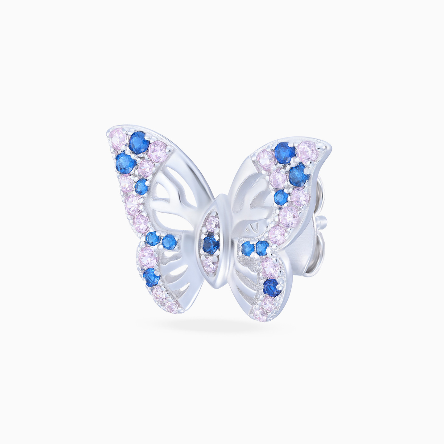 Butterfly Colored Stones Sterling Silver Stud Earrings - 4 Butterfly Colored Stones Sterling Silver Stud Earrings - 4
