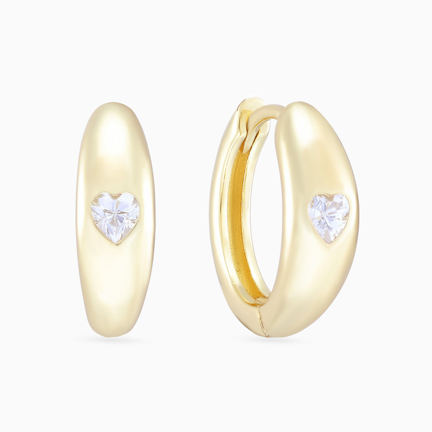 Heart Clear Stone Gold Plated Hoop Earrings Heart Clear Stone Gold Plated Hoop Earrings