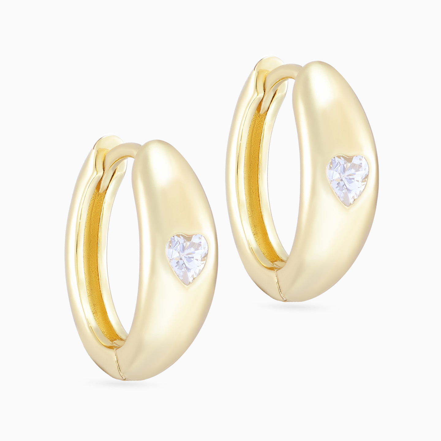 Heart Clear Stone Gold Plated Hoop Earrings - 3 Heart Clear Stone Gold Plated Hoop Earrings - 3