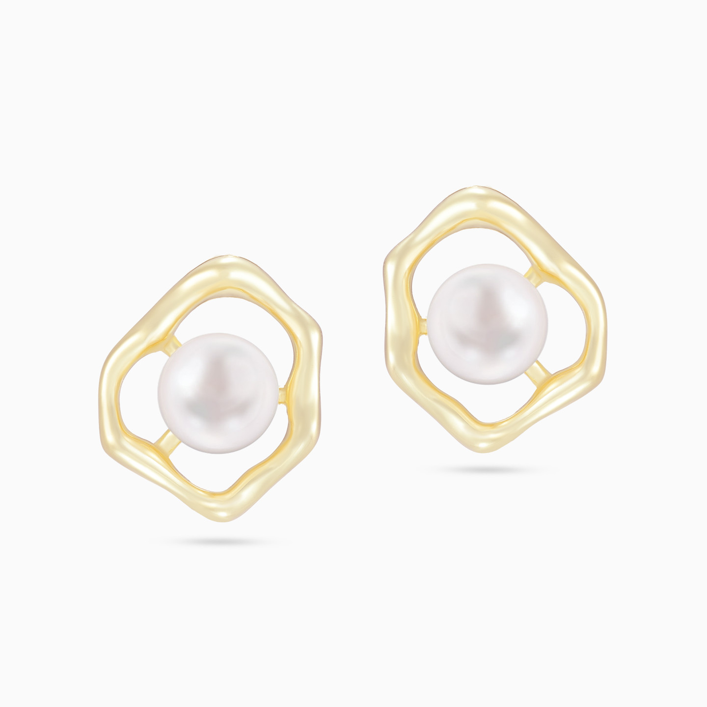 Irregular Circle Pearl Gold Plated Stud Earrings - 3 Irregular Circle Pearl Gold Plated Stud Earrings - 3