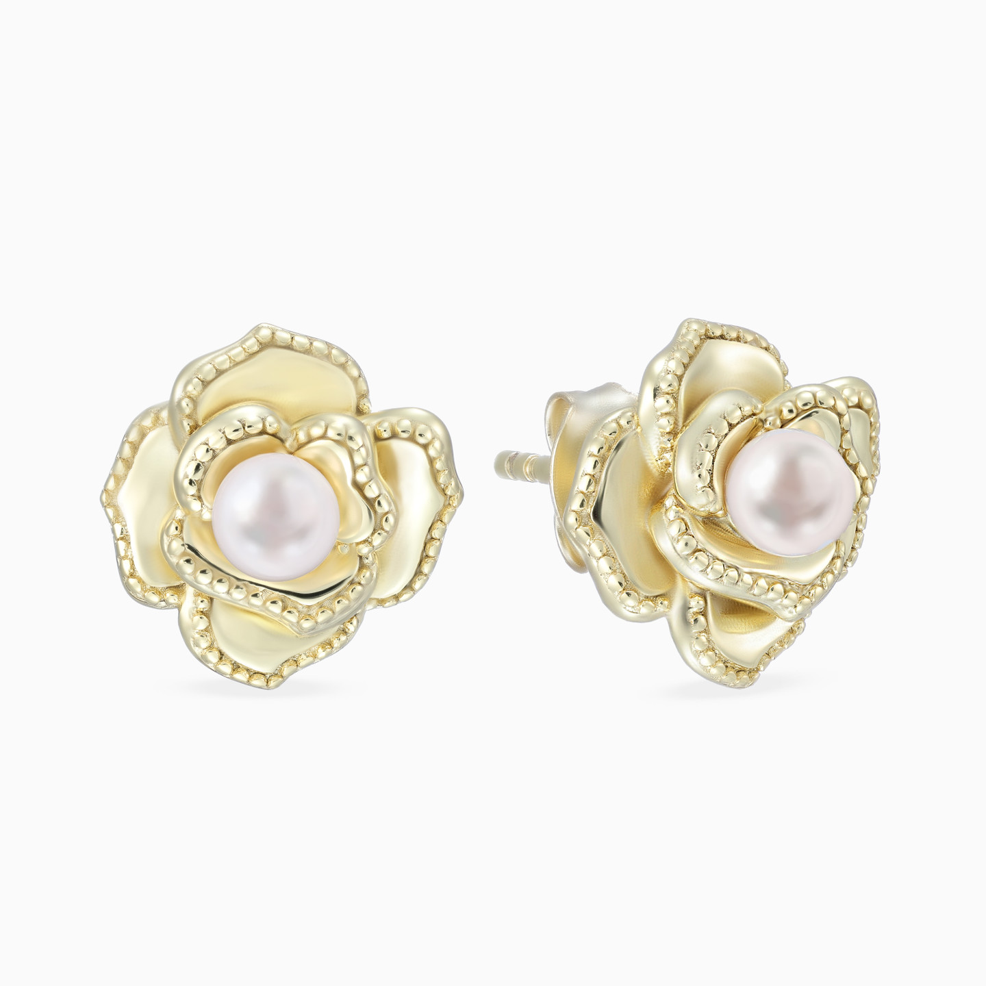 Flower Pearl Gold Plated Stud Earrings Flower Pearl Gold Plated Stud Earrings