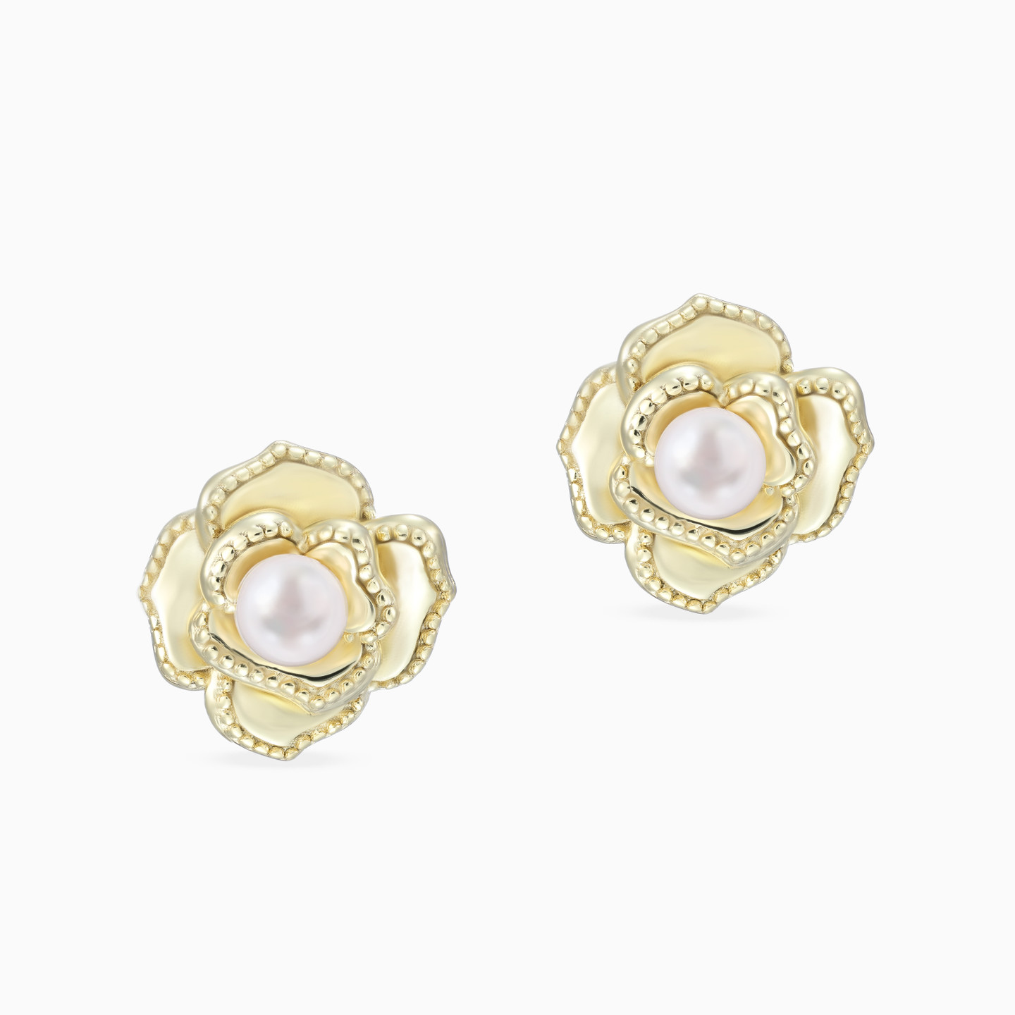 Flower Pearl Gold Plated Stud Earrings - 3 Flower Pearl Gold Plated Stud Earrings - 3