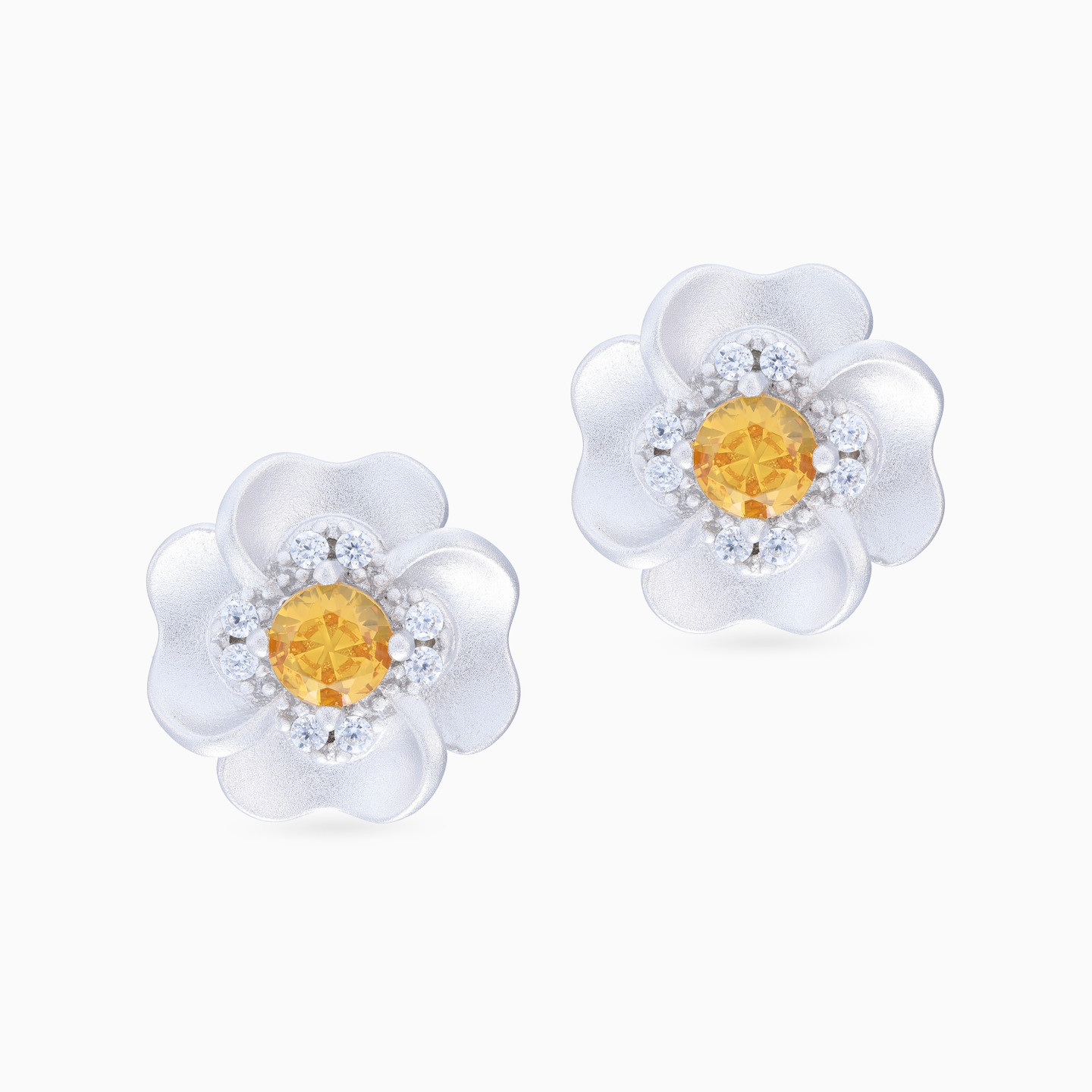 Flower Colored Stones Sterling Silver Stud Earrings - 3 Flower Colored Stones Sterling Silver Stud Earrings - 3