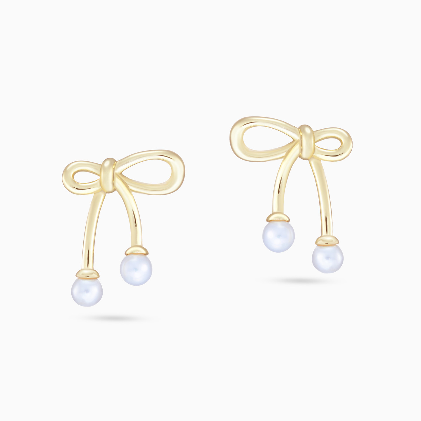 Bow Pearl Gold Plated Stud Earrings - 3 Bow Pearl Gold Plated Stud Earrings - 3