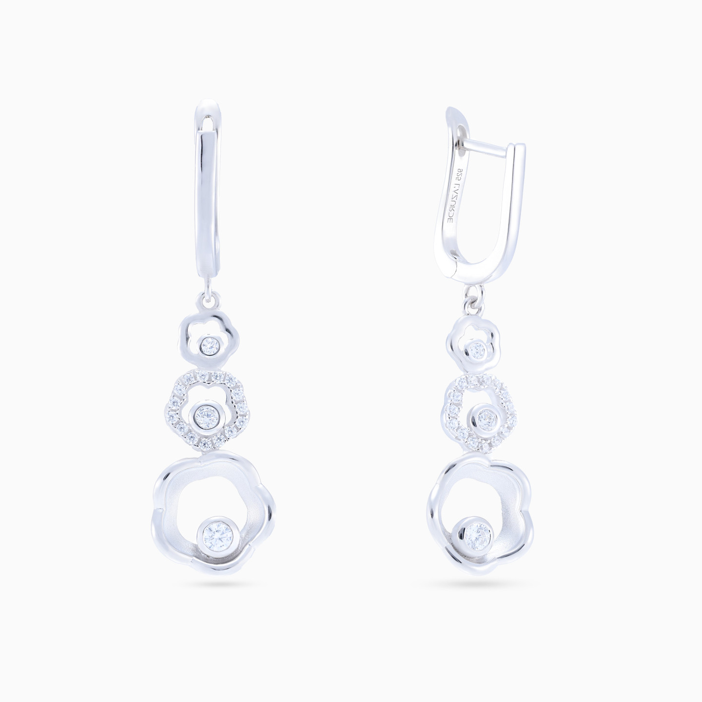 Flower Clear Stone Sterling Silver Drop Earrings Flower Clear Stone Sterling Silver Drop Earrings