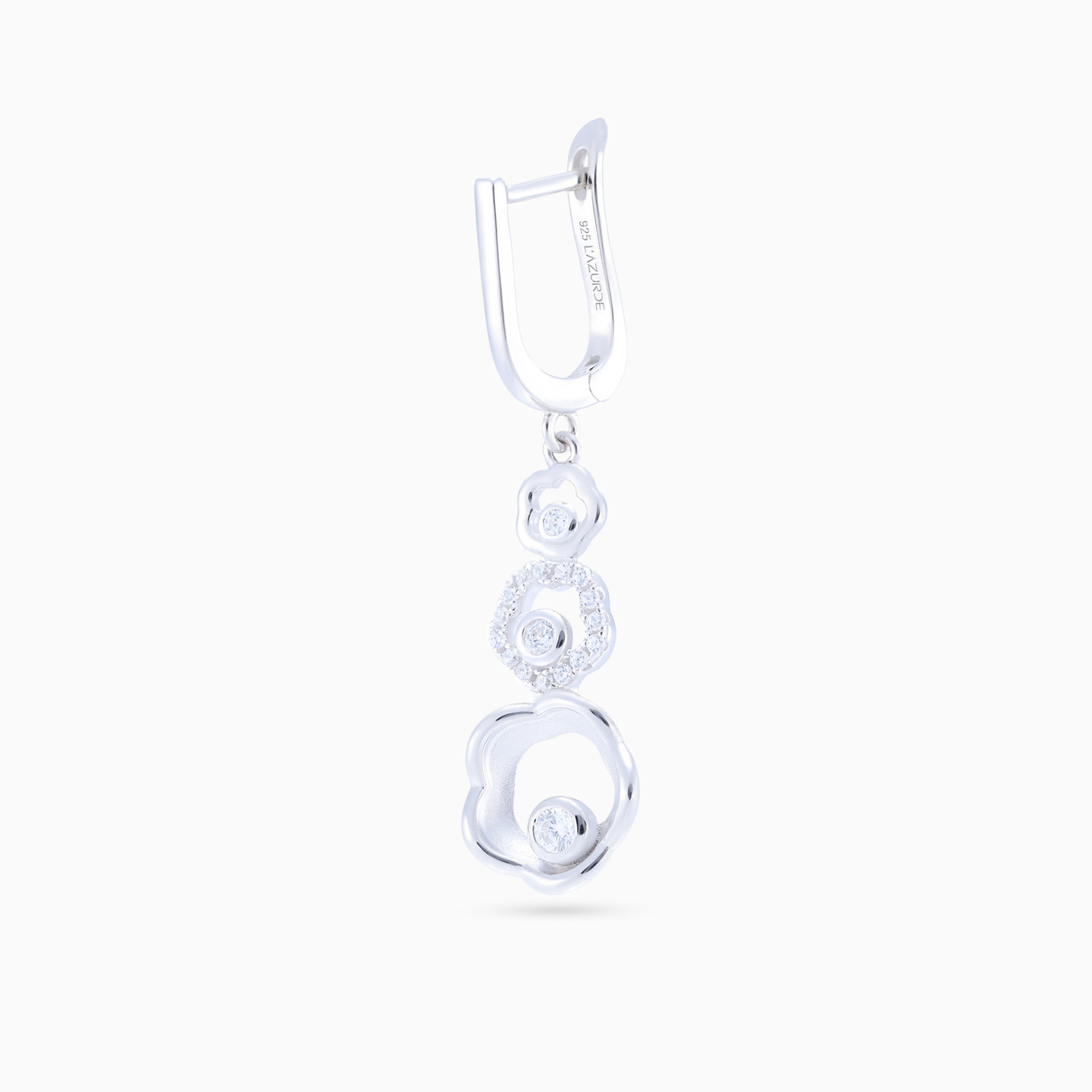 Flower Clear Stone Sterling Silver Drop Earrings - 4 Flower Clear Stone Sterling Silver Drop Earrings - 4