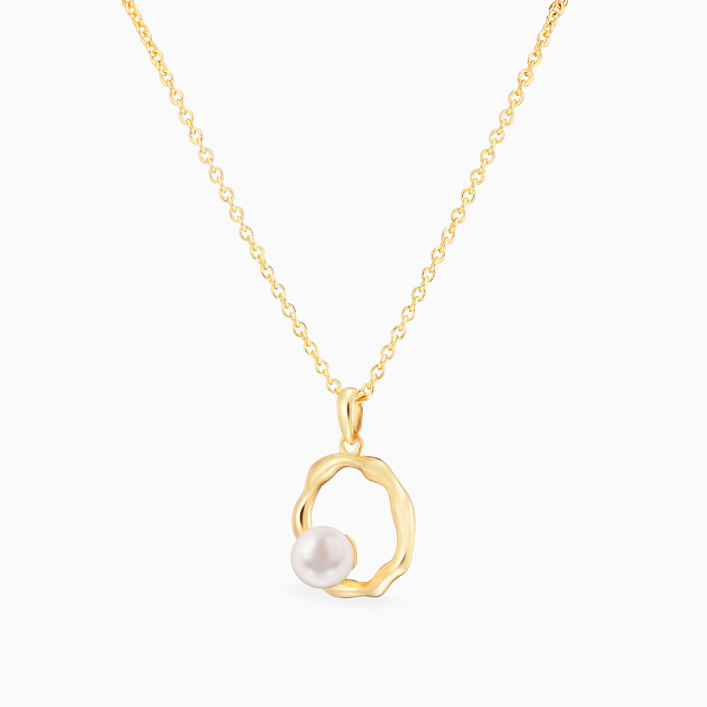 Irregular Circle Pearl Necklace in Yellow Gold Plating - 2 Irregular Circle Pearl Necklace in Yellow Gold Plating - 2