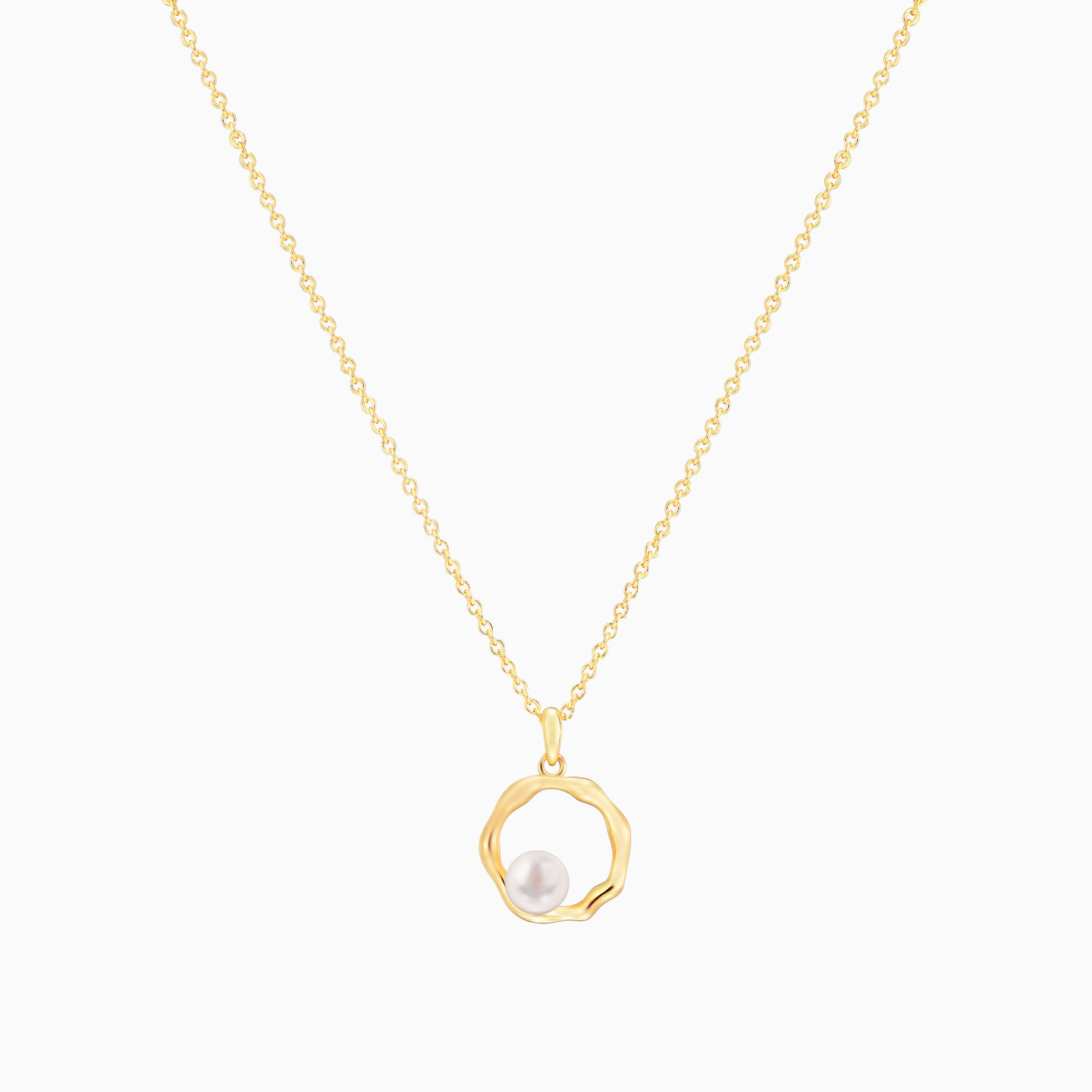 Irregular Circle Pearl Necklace in Yellow Gold Plating - 3 Irregular Circle Pearl Necklace in Yellow Gold Plating - 3