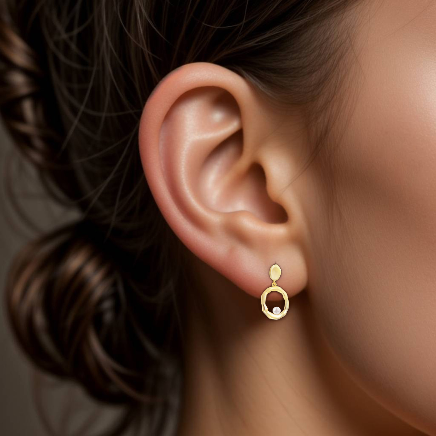 Irregular Circle Pearl Gold Plated Drop Earrings - 2 Irregular Circle Pearl Gold Plated Drop Earrings - 2