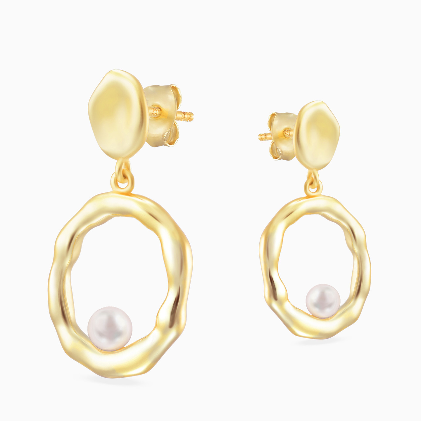 Irregular Circle Pearl Gold Plated Drop Earrings - 4 Irregular Circle Pearl Gold Plated Drop Earrings - 4