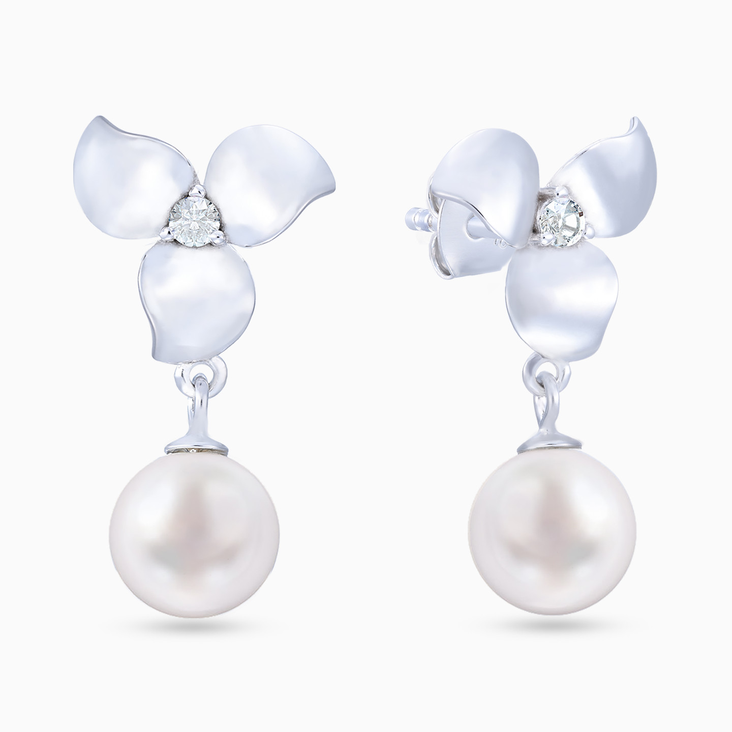 Flower Clear Stone & Pearl Sterling Silver Drop Earrings Flower Clear Stone & Pearl Sterling Silver Drop Earrings