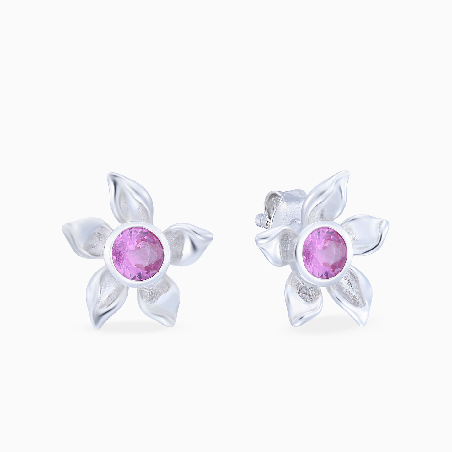 Flower Pink Stone Sterling Silver Stud Earrings Flower Pink Stone Sterling Silver Stud Earrings