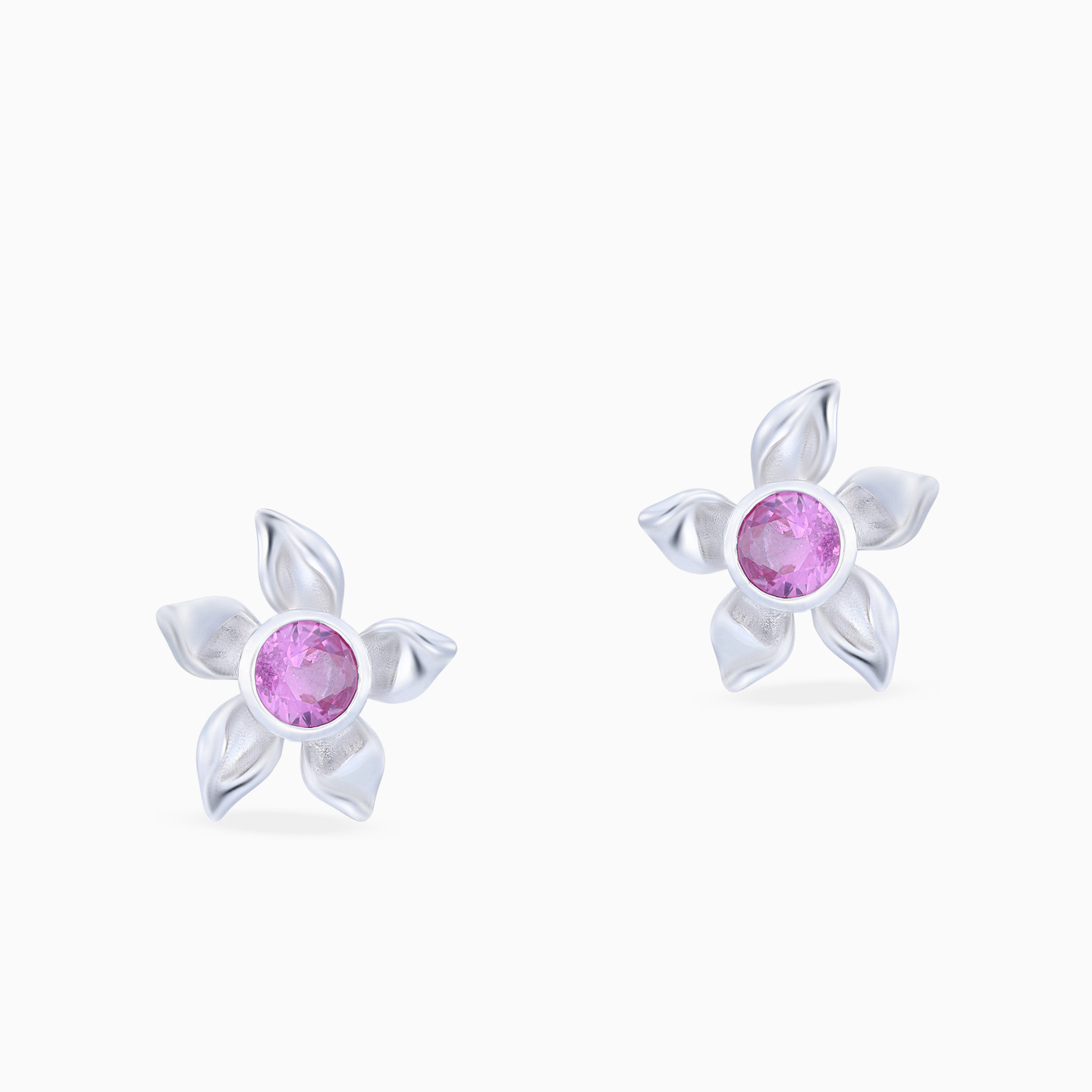 Flower Pink Stone Sterling Silver Stud Earrings - 3 Flower Pink Stone Sterling Silver Stud Earrings - 3