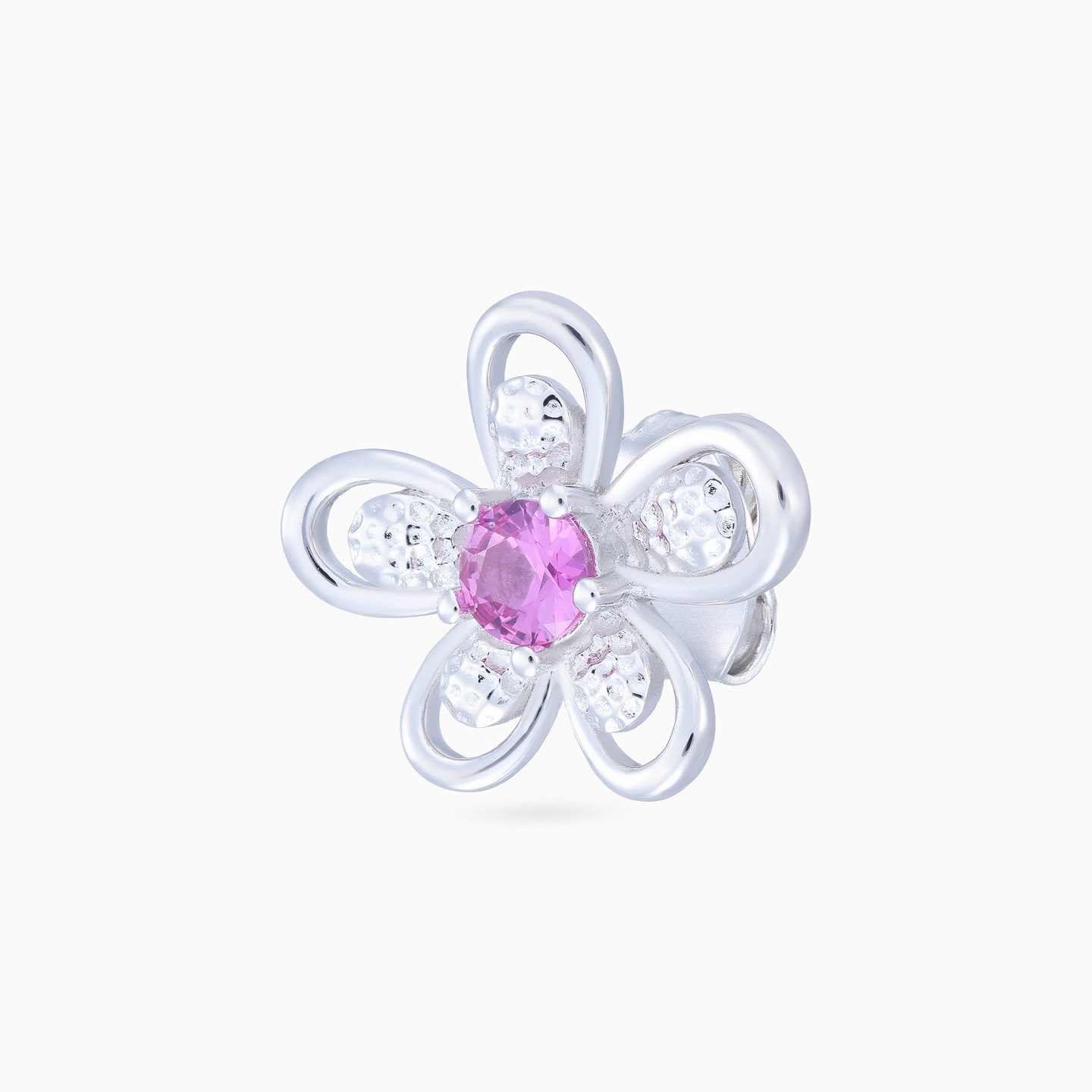 Flower Pink Stone Sterling Silver Stud Earrings - 4 Flower Pink Stone Sterling Silver Stud Earrings - 4