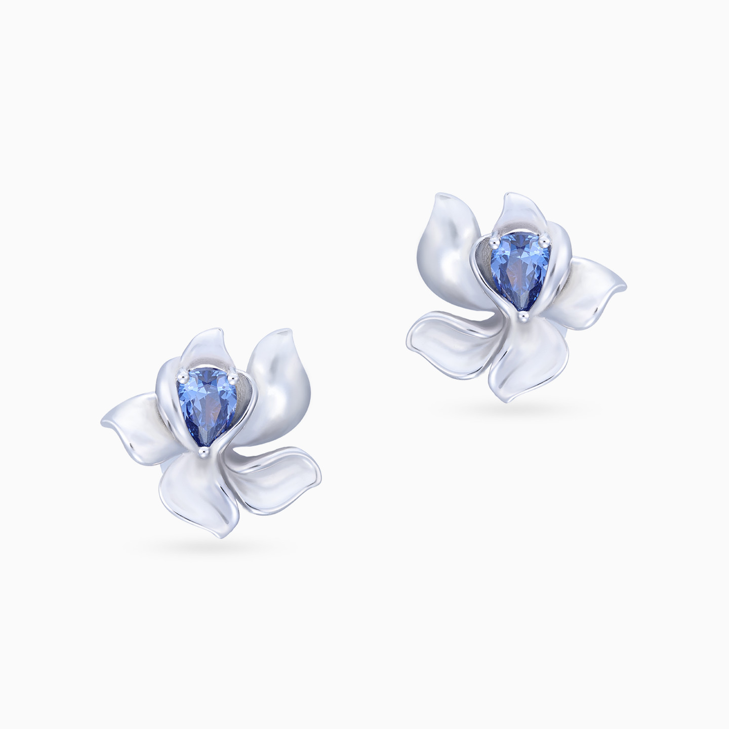 Flower Blue Stone Sterling Silver Stud Earrings - 3 Flower Blue Stone Sterling Silver Stud Earrings - 3