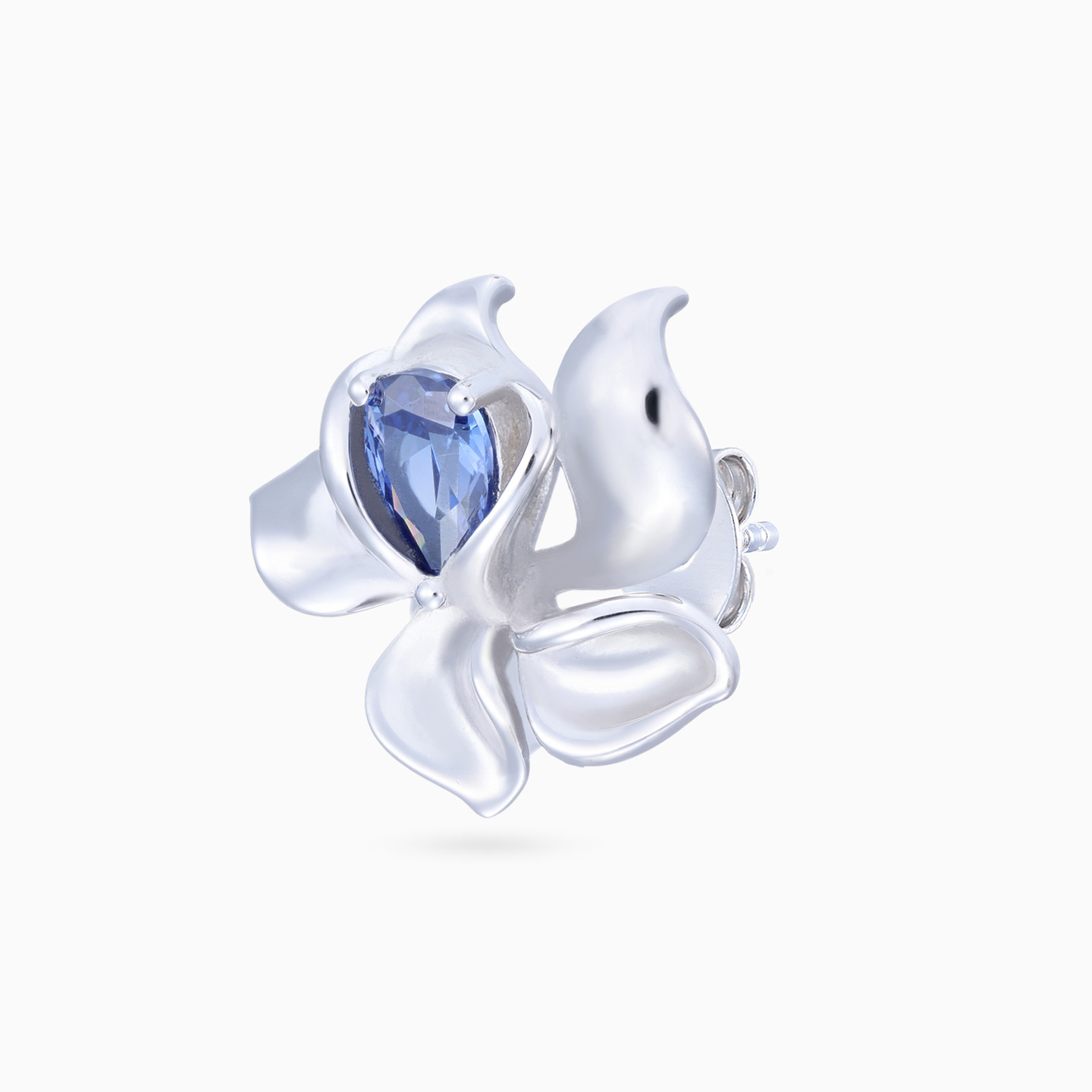 Flower Blue Stone Sterling Silver Stud Earrings - 4 Flower Blue Stone Sterling Silver Stud Earrings - 4
