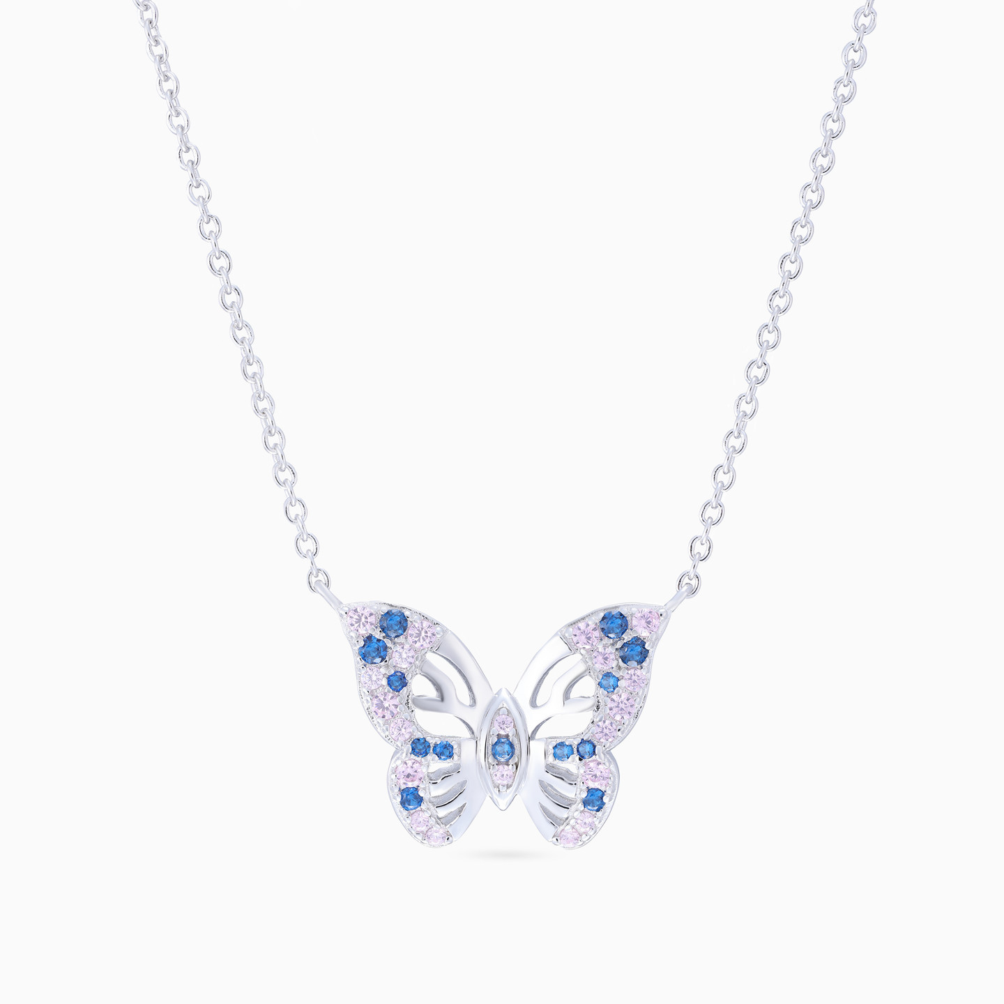 Butterfly Colored Stones Sterling Silver Necklace Butterfly Colored Stones Sterling Silver Necklace