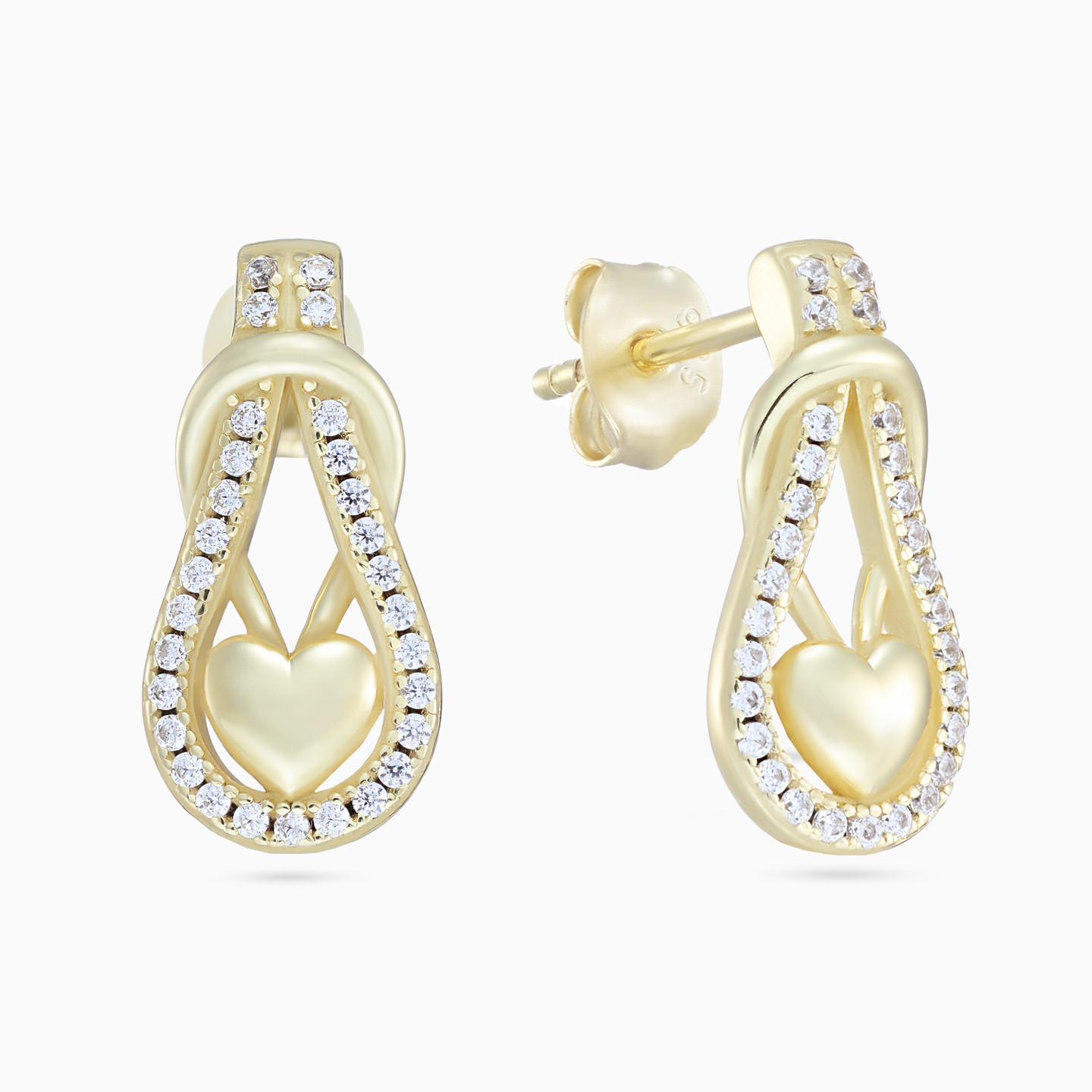 Heart & Rope Clear Stones Drop Earrings in Yellow Gold Plating Heart & Rope Clear Stones Drop Earrings in Yellow Gold Plating