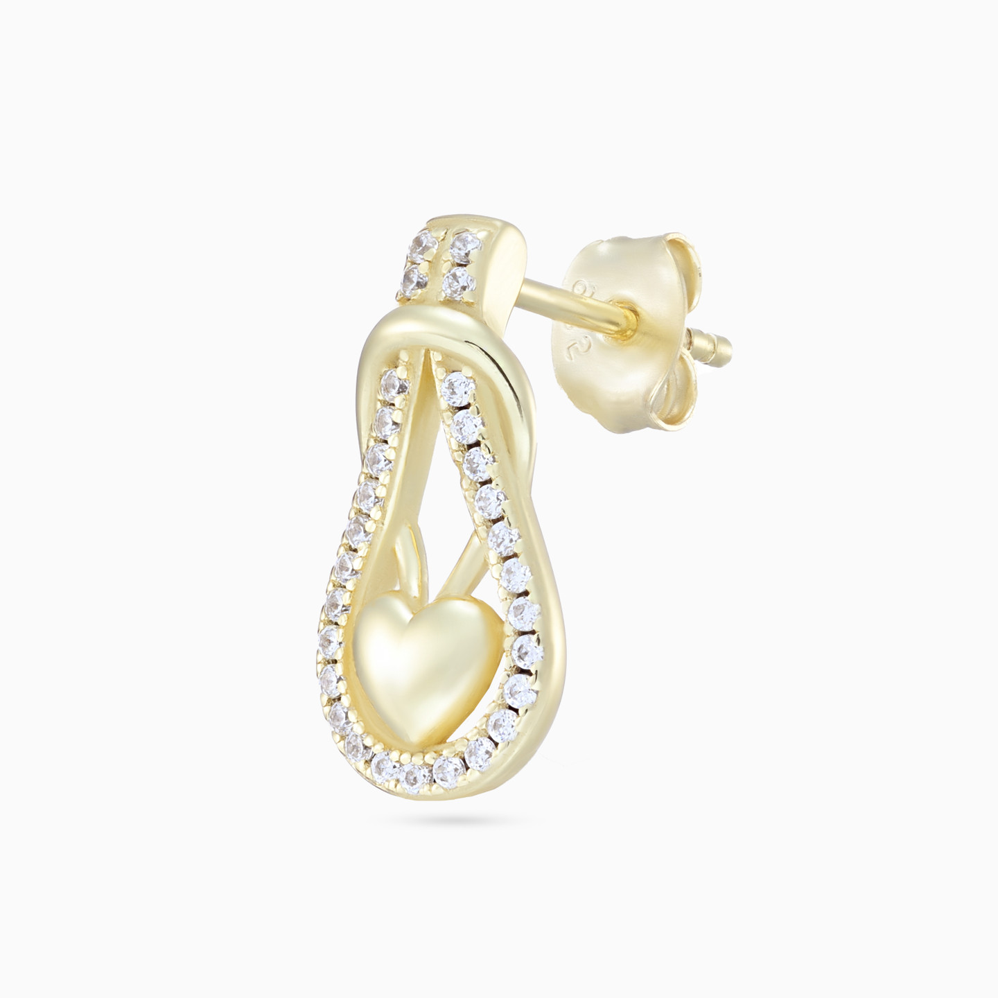 Heart & Rope Clear Stones Drop Earrings in Yellow Gold Plating - 4 Heart & Rope Clear Stones Drop Earrings in Yellow Gold Plating - 4