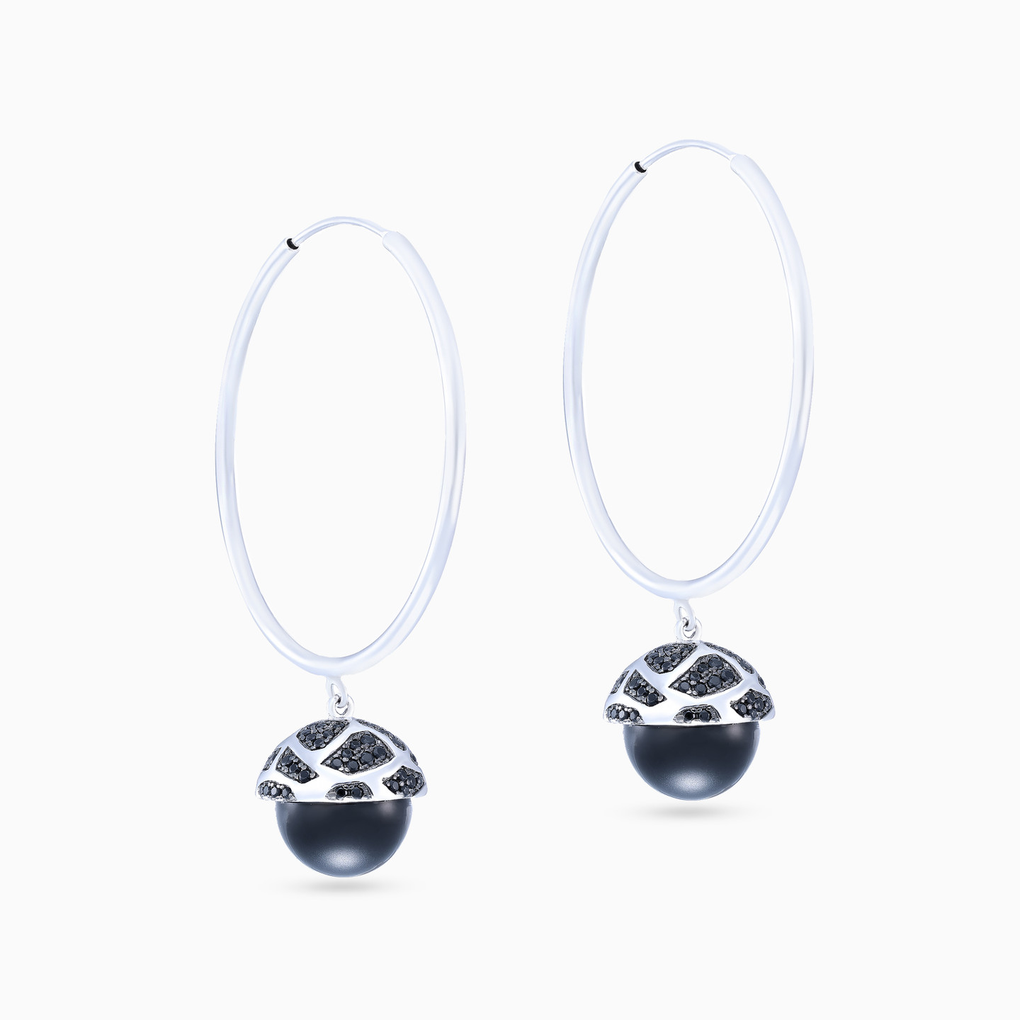 Black Stone Sterling Silver Hoop Earrings - 3 Black Stone Sterling Silver Hoop Earrings - 3