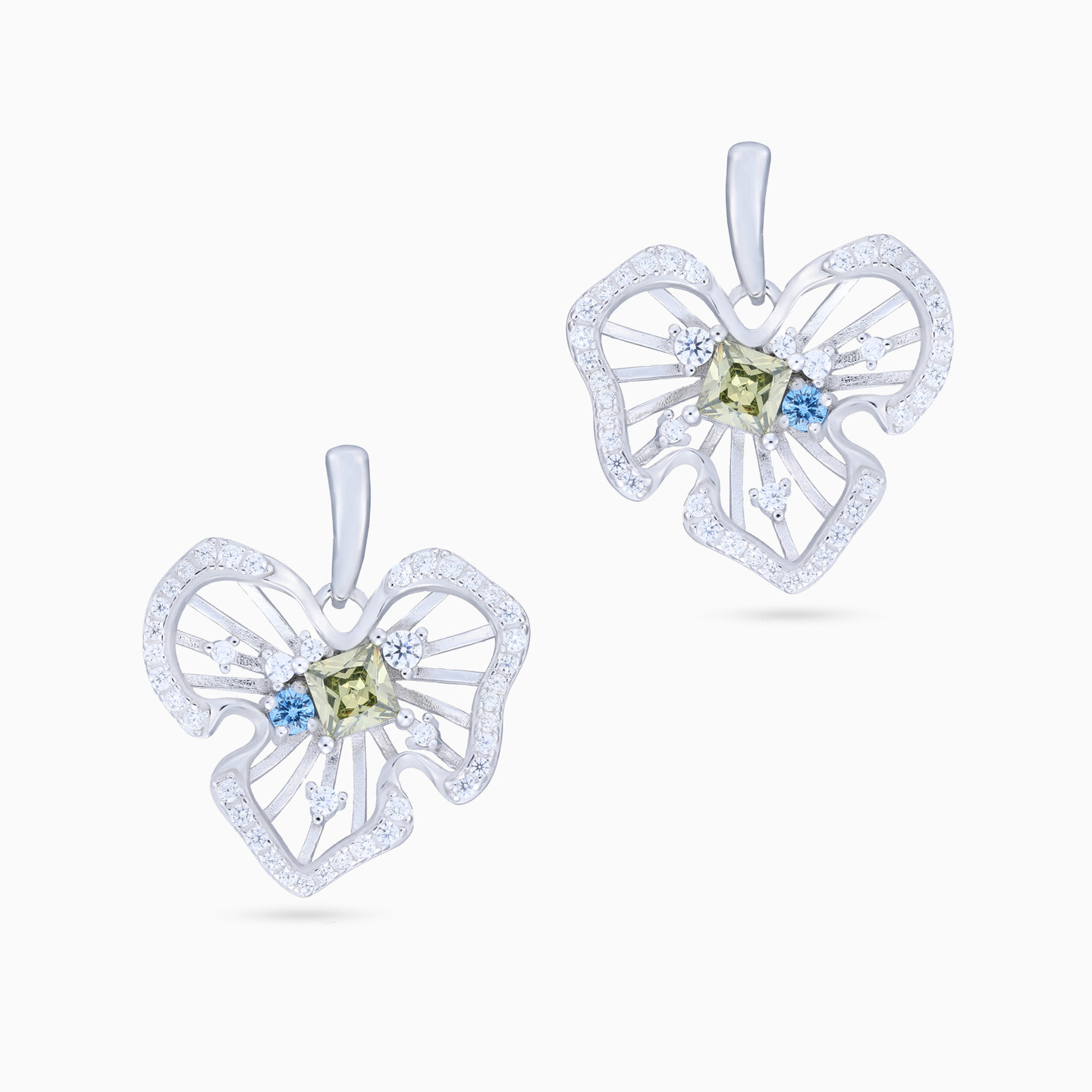 Leaf Colored Stones Sterling Silver Stud Earrings - 3 Leaf Colored Stones Sterling Silver Stud Earrings - 3