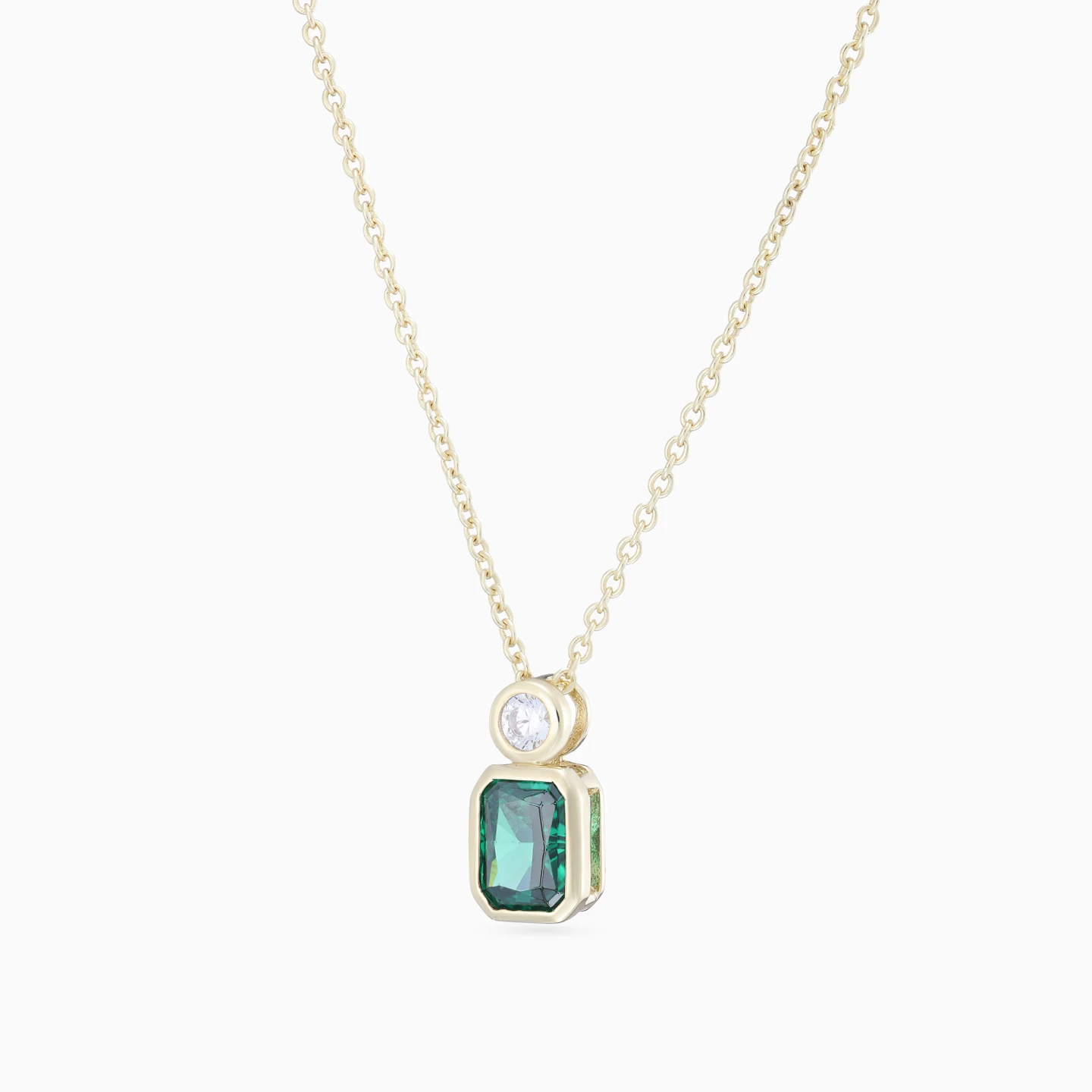 Hexagon Green Stone Necklace in Yellow Gold Plating - 2 Hexagon Green Stone Necklace in Yellow Gold Plating - 2