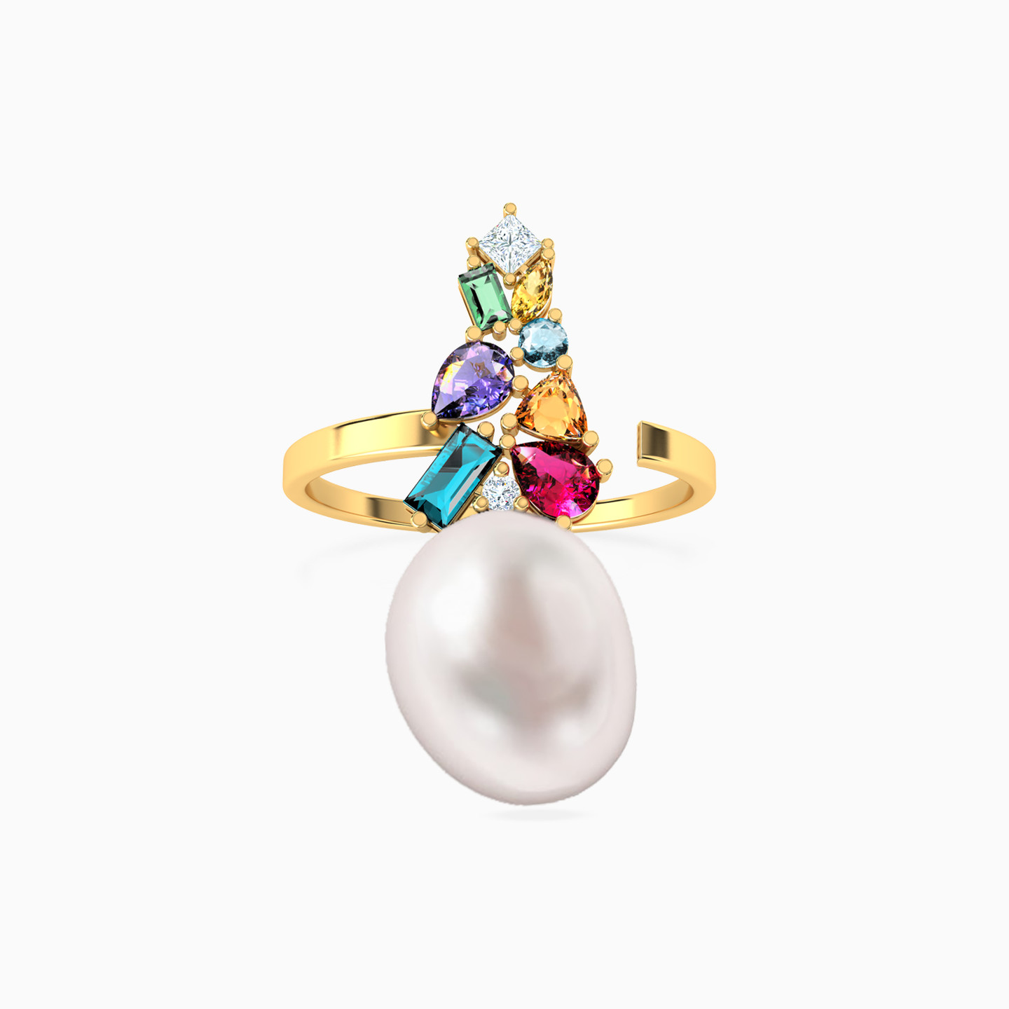 Round Pearls & Colored Stones Statement Ring in 18K Gold Round Pearls & Colored Stones Statement Ring in 18K Gold