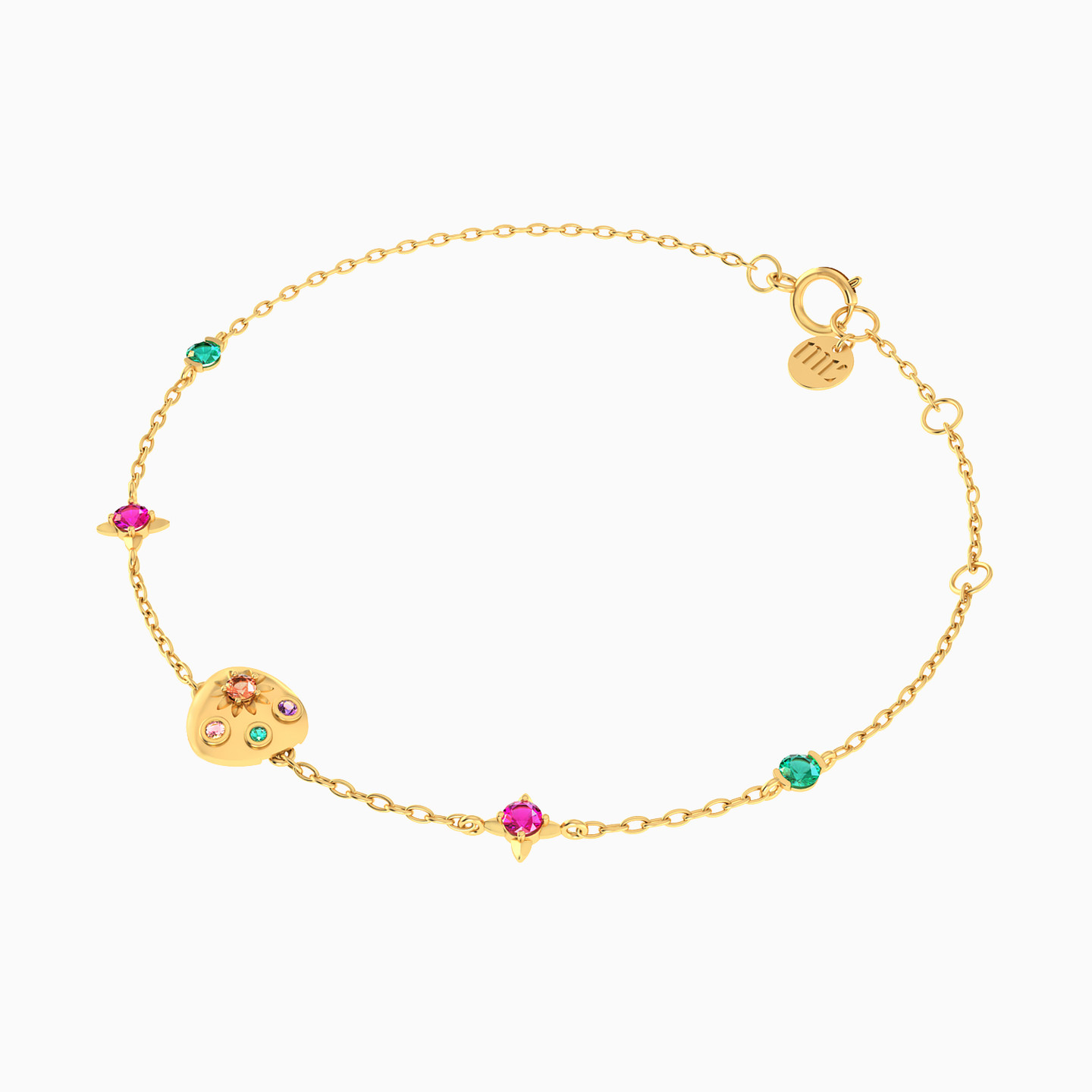 18K Gold Colored Stones Chain Bracelet - 2