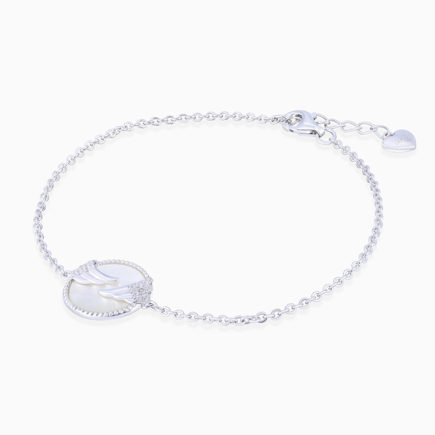 أسورة بسلسلة شكل أجنحة فضة إسترليني مزينة بحجر شفاف ولؤلؤ - 2 أسورة بسلسلة شكل أجنحة فضة إسترليني مزينة بحجر شفاف ولؤلؤ - 2