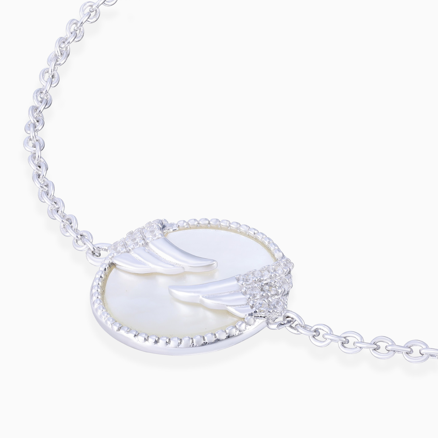 أسورة بسلسلة شكل أجنحة فضة إسترليني مزينة بحجر شفاف ولؤلؤ - 3 أسورة بسلسلة شكل أجنحة فضة إسترليني مزينة بحجر شفاف ولؤلؤ - 3