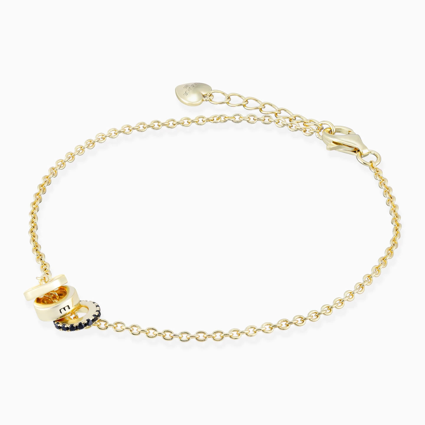 Rings Black Stone Gold Plated Chain Bracelet - 2 Rings Black Stone Gold Plated Chain Bracelet - 2