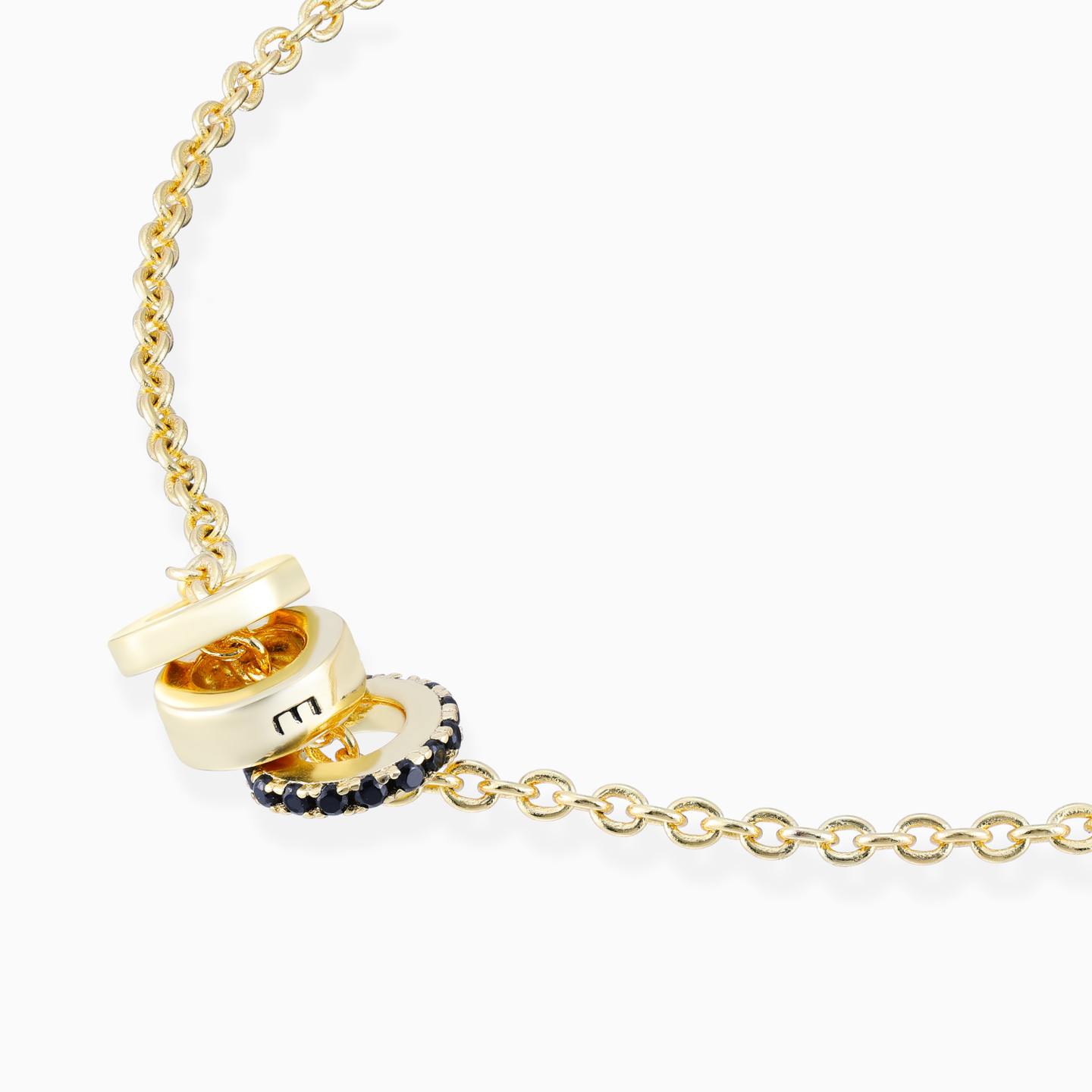 Rings Black Stone Gold Plated Chain Bracelet - 3 Rings Black Stone Gold Plated Chain Bracelet - 3
