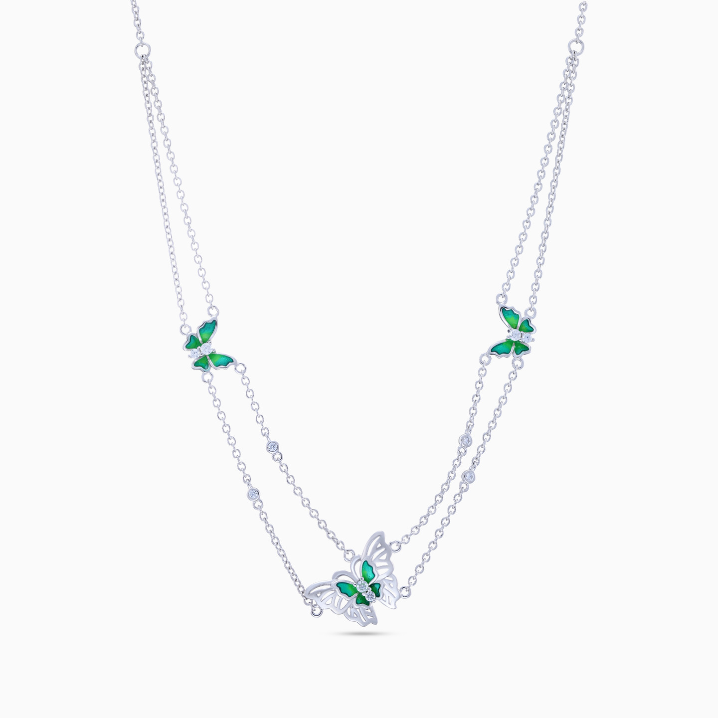 Butterfly Clear Stone & Enamel Coated Sterling Silver Necklace - 3 Butterfly Clear Stone & Enamel Coated Sterling Silver Necklace - 3