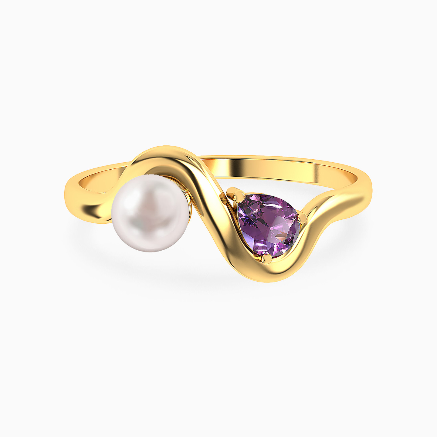 Flowing Pearl & Purple Stone Ring in 18K Gold Flowing Pearl & Purple Stone Ring in 18K Gold