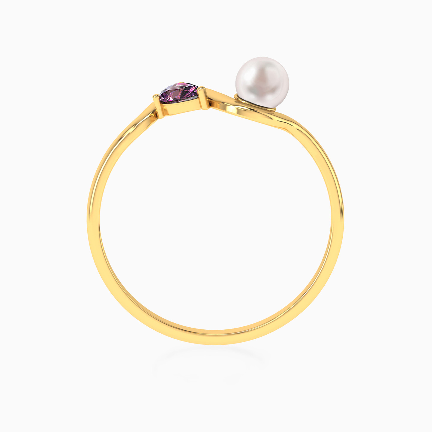 Flowing Pearl & Purple Stone Ring in 18K Gold - 4 Flowing Pearl & Purple Stone Ring in 18K Gold - 4